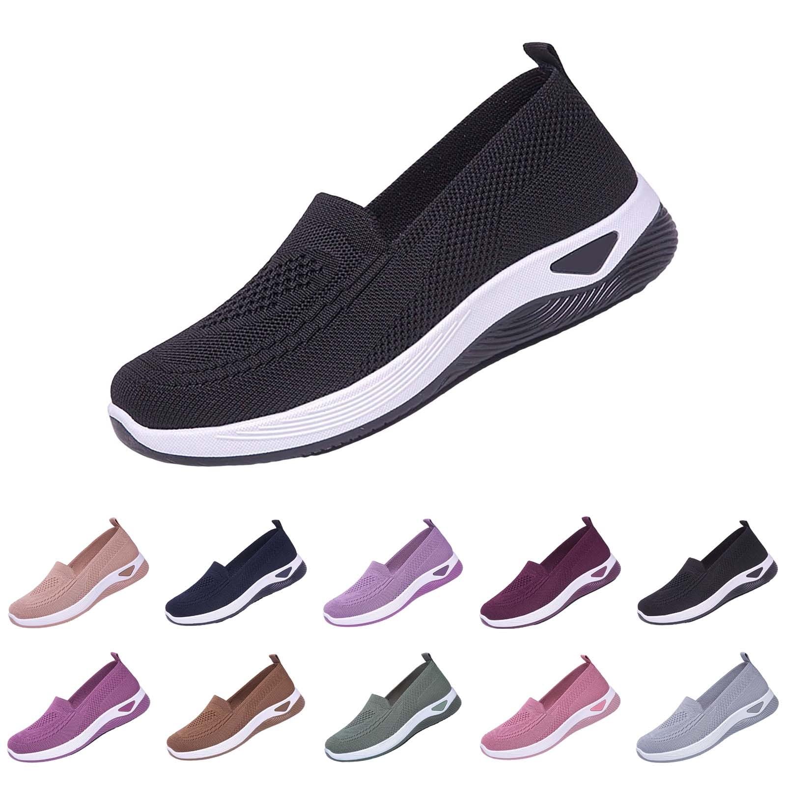 DFSDJEUWSlip On Trainers Women Wide Fit Ladies Breathable Mesh Walking  Running Shoes Comfortable Arch Support Soft Sole Athletic Tennis Sneakers  Non