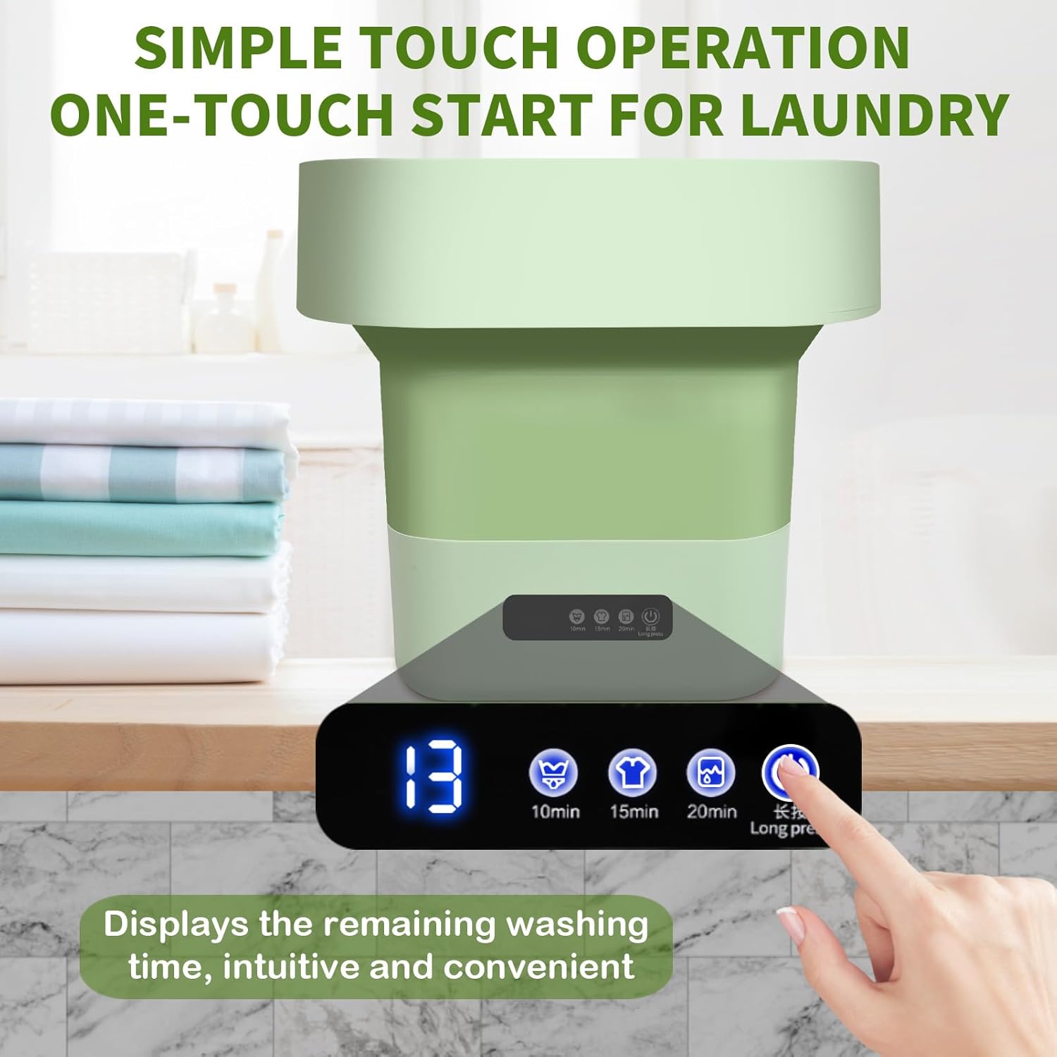 Portable Washing Machine, Washer with Countdown Timer Display, 10L Foldable Mini Washer, Small Washing Machine for Baby Clothes, Underwear, Socks & Other Small Items