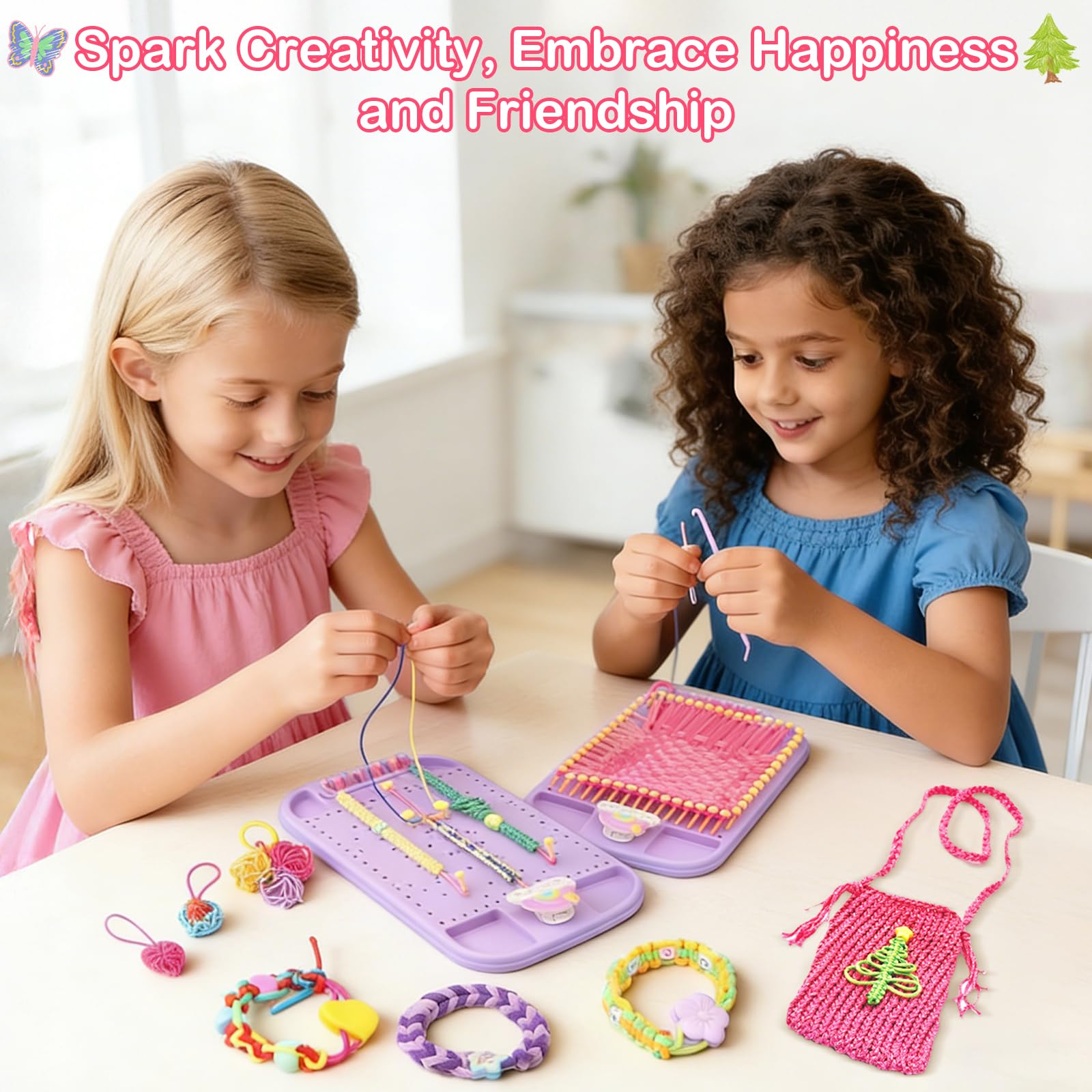 BITOYO Kit Braccialetti fai da te Bambina, Telaio per Braccialetti Amicizia, Set Braccialetti Elastici Bambini, Regalo di Compleanno Natale per Ragazza 8 9 10 11 12 Anni