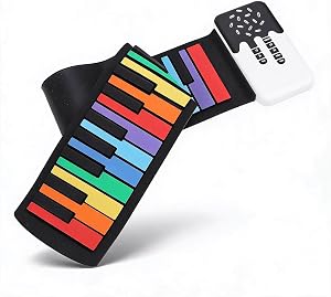 49 Keys Roll Up Piano Keyboard, Colorful Hand Rolled Silicone Keyboard with 8 Tones & 6 Demo Songs, Built in Speaker, Rechargeable Battery, Ideal for Beginners