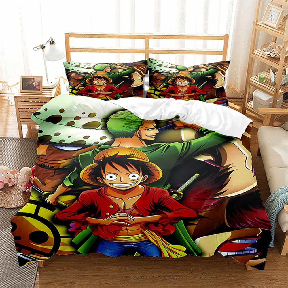 Ste-X One Piece Luffy Chopper Zoro Bedding Sets - 100% Washed Cotton Duvet Covers Set Breathable Durable Soft - Hotel Quality with Zipper Closure (200x200cm(Double),OP 03)