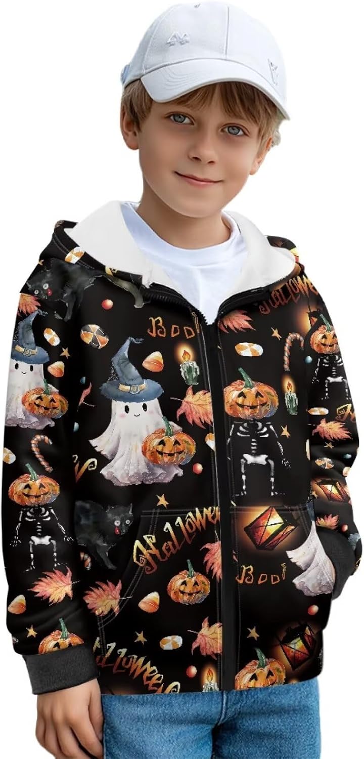 Girls Boys Long Sleeve Zip Fleece Hoodies Childs Fashion Sweatshirt Oversize Soft Hooded Coat Trendy Winter Clothes