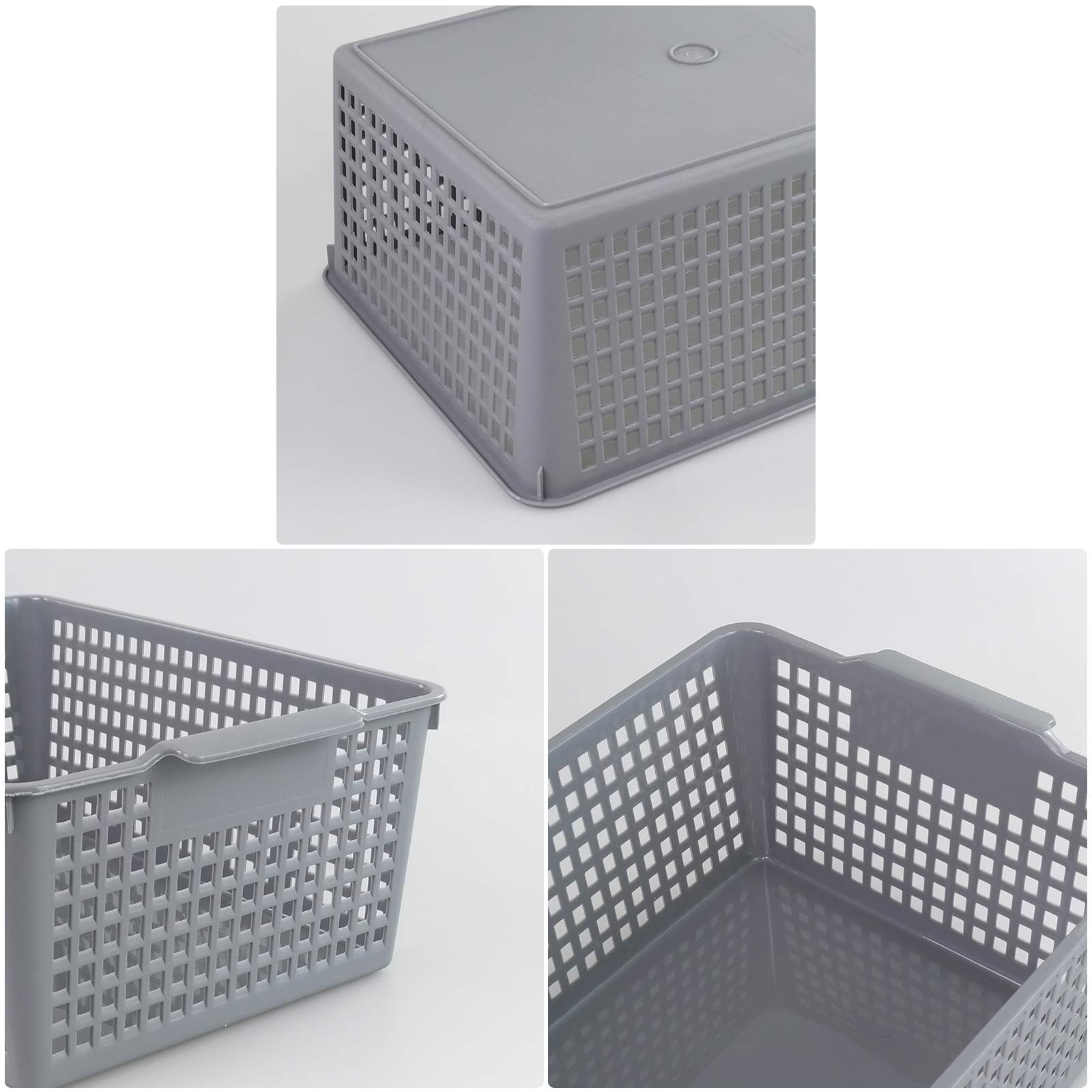 6 Cestini Portaoggetti In Plastica Grigia Farmoon 25,4x19x10 Cm – Con Maniglie – Per Bagno, Cucina, Ufficio