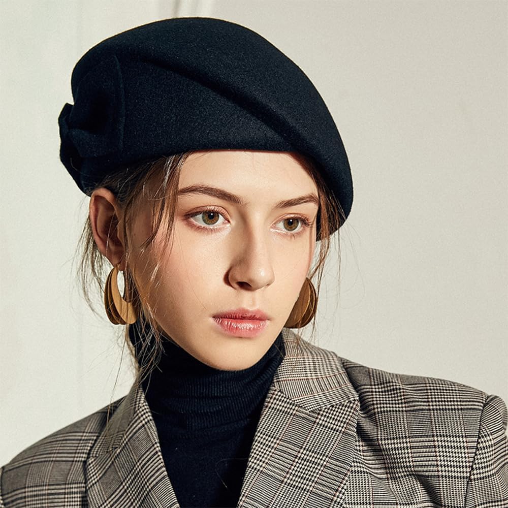 Wedding Hats for Women Vintage Wool Felt Berets Ladies Pearl Fascinator Autumn Winter Cap Bow Church Fedoras