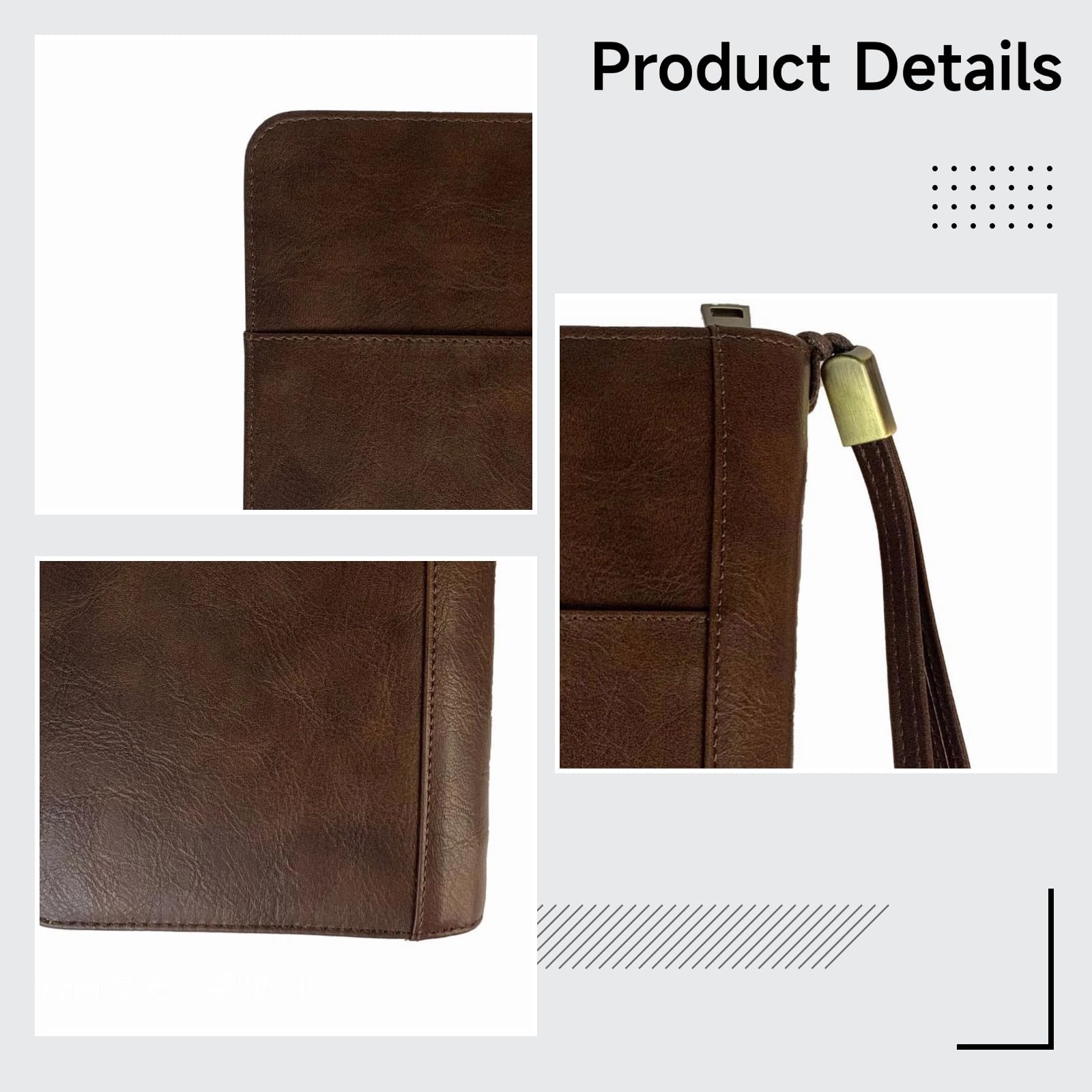 Etui na 5 cygar, skóra PU, przenośne etui podróżne z paskiem na nadgarstek, brązowy wzór retro liczi, mieści do 5 cygar, zapięcie na zamek błyskawiczny, wewnętrzna przegroda na karty, 21,1 x