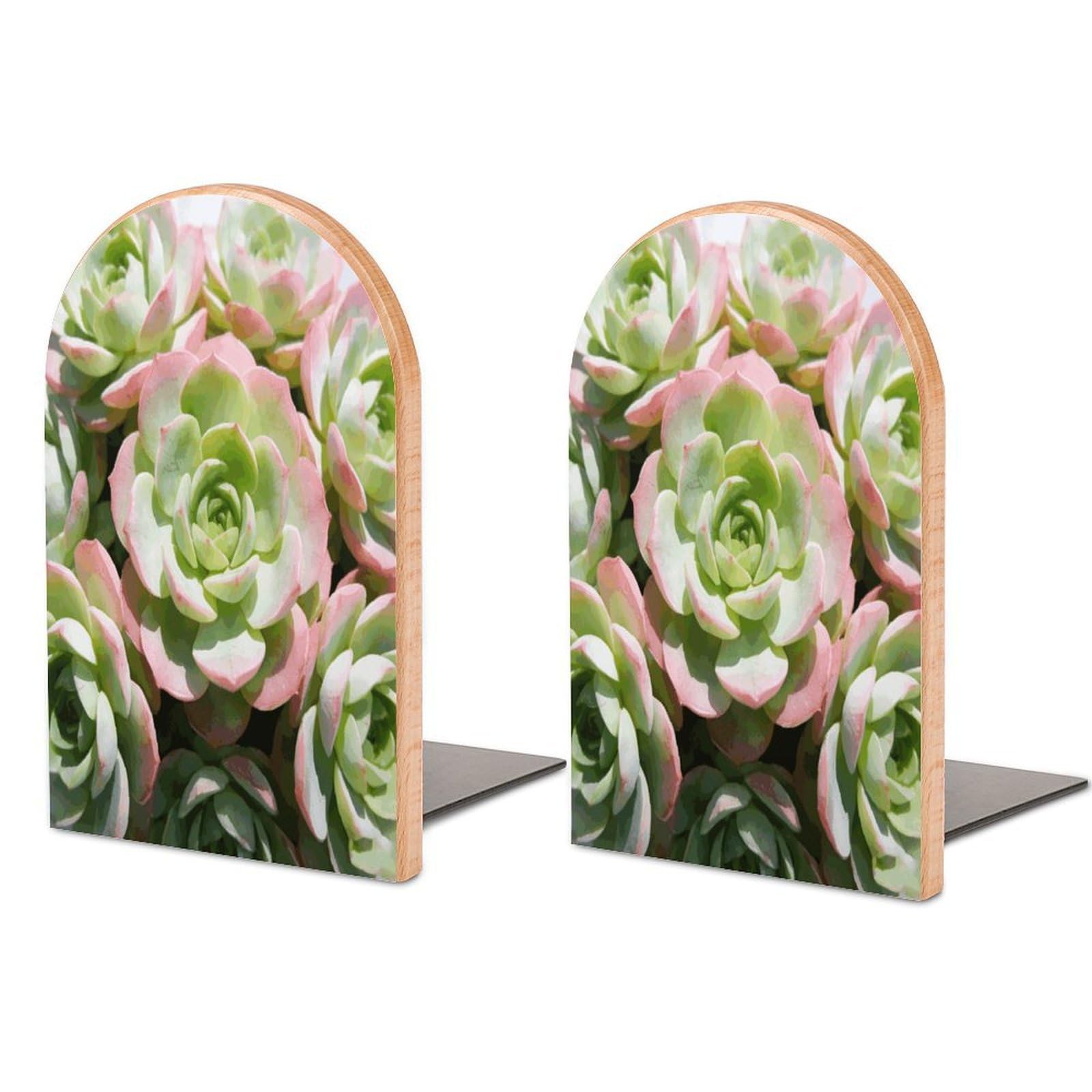 Watercolor Succulent Plants Book End for Shelves Book Shelf Holder Home Decorative Non Skid Book Stoppers Universal Economy Bookend Wood Handmade Heavy Duty Bookend for Home Office 1 Pair