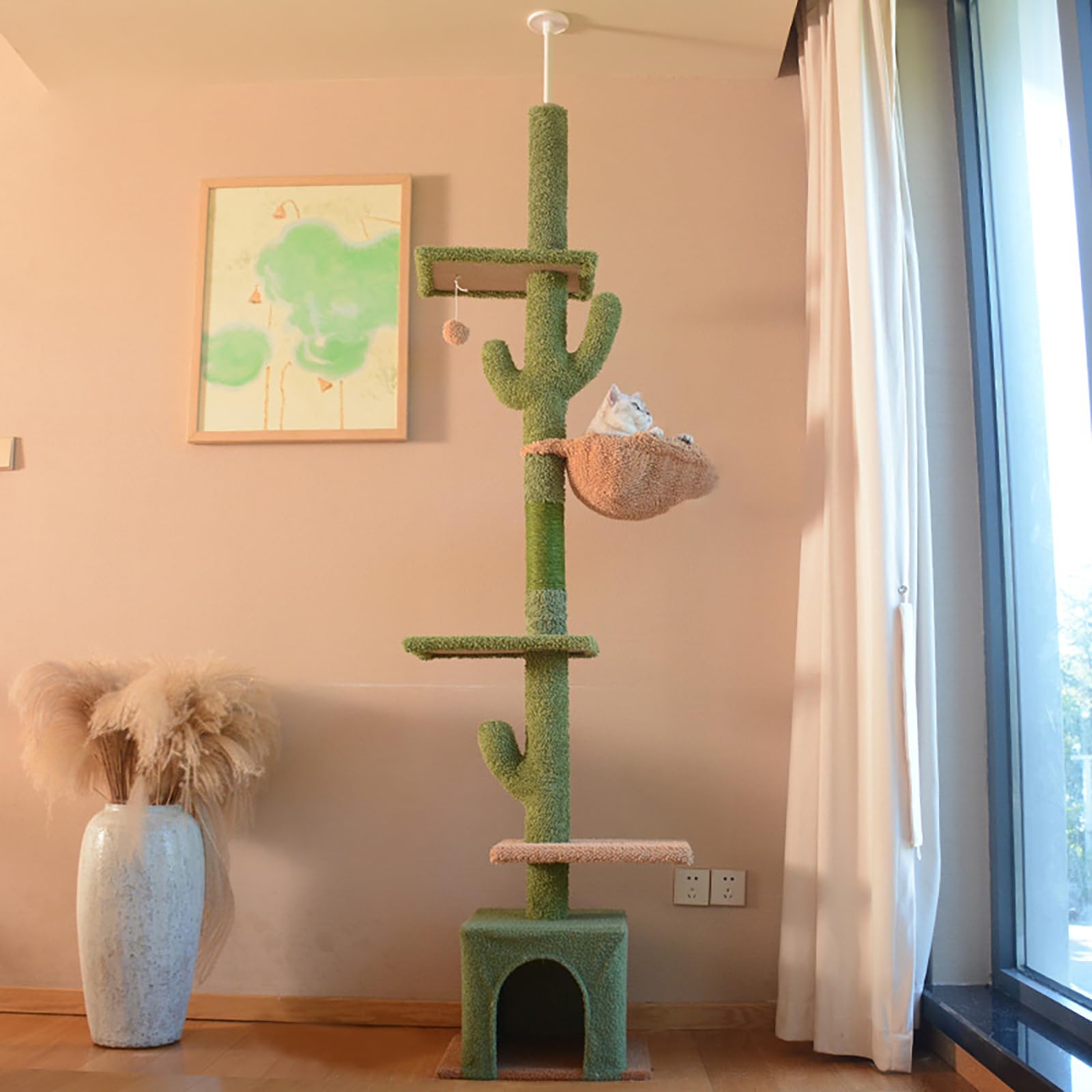 Cactus Gato Escalada Nido De Gato Árbol Rascador Todo En Uno El Suelo De La Columna Con Un Nido De Gran Varilla De Rascador, Torre De Gato De Múltiples Niveles