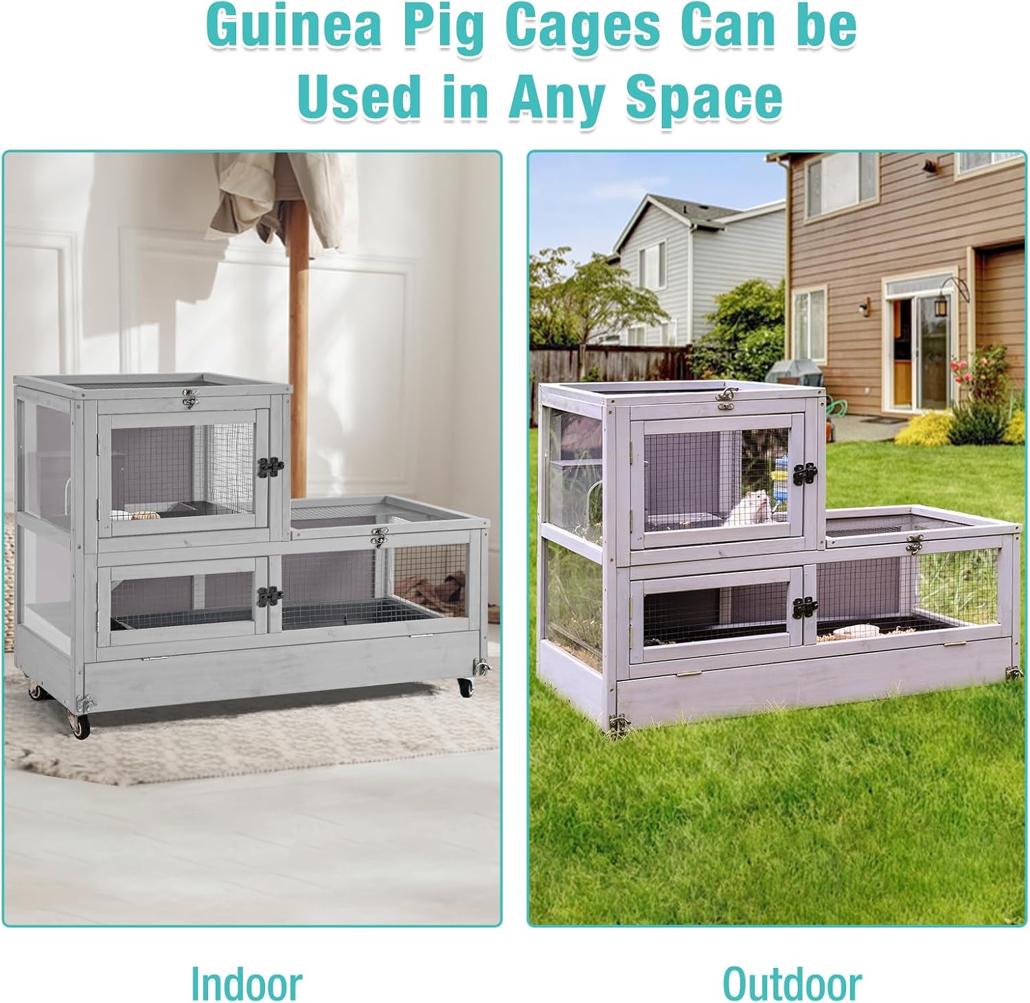 Guinea Pig Cage,2-Story Hamster Cage with 2.36”Deeper Anti-Chewing Pull Out Tray,Small Animal Cage for Rabbit,Rat,Hedgehog,Chinchilla