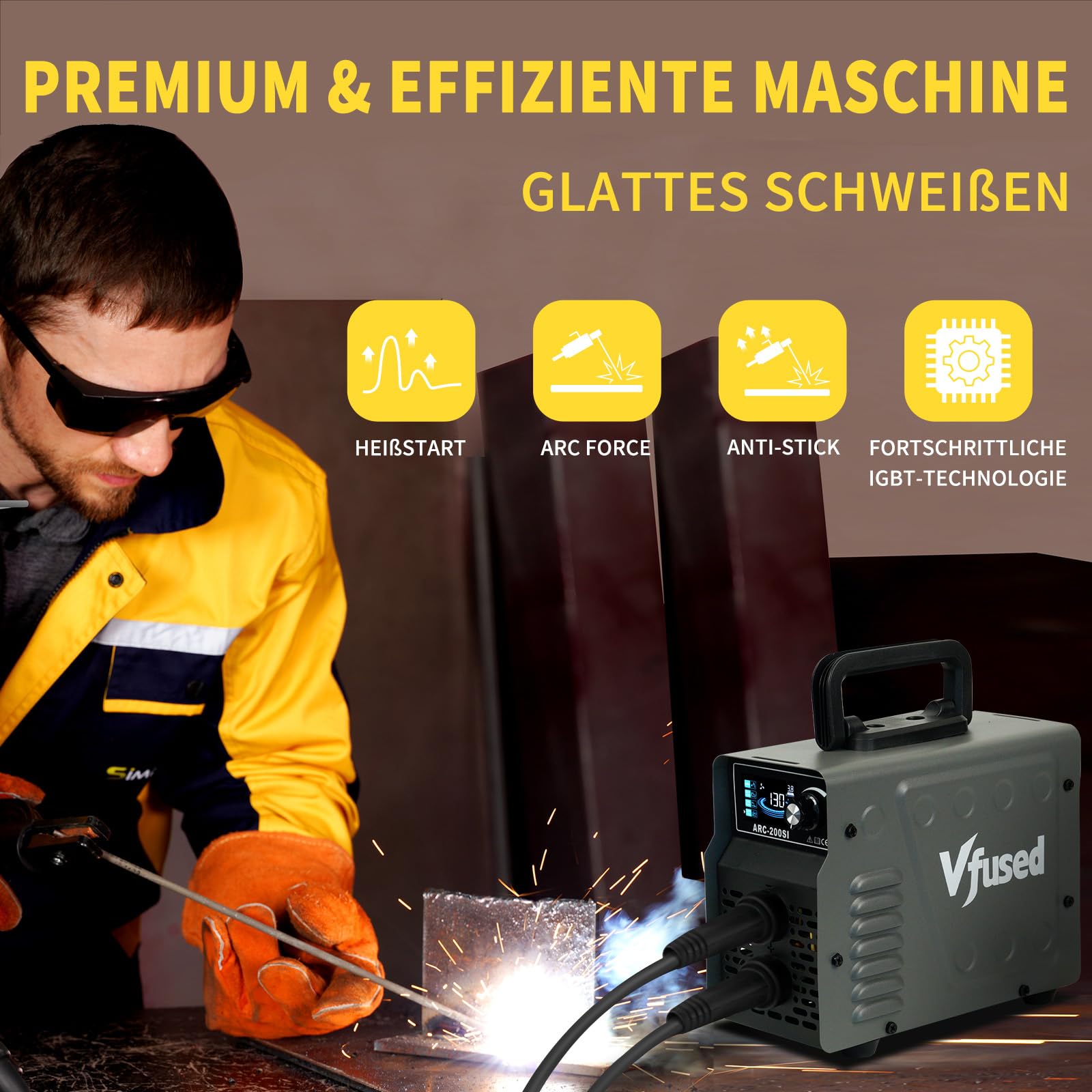 130A MMA Schweißgerät, 2.2kg LED Stick Welder mit Hot Start Arc Force Anti-Stick, Lift TIG Optional, CE-Geprüft, für Heimwerker Autoreparatur Zaunbau, 1.6-3.2mm Elektroden, 230V