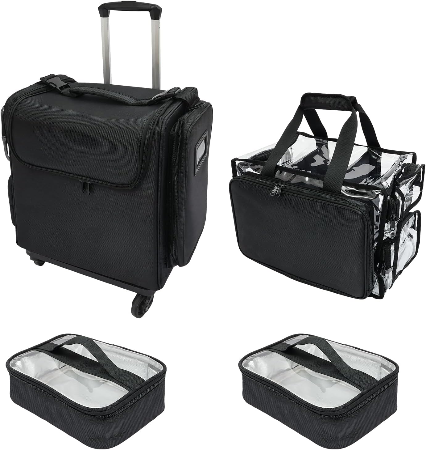 Rolling Makeup Bag with Wheels Telescoping Handle for Cosmetology, Black
