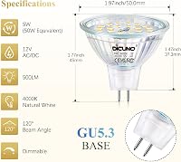 DiCUNO GU5.3 LED Izzó 5W - Dimmelhető MR16 Spotlámpa, Természetes Fehér 4000K, 500LM, 50W Halogén Helyettesítő, 120° Szórási Szög, Beltéri S 2