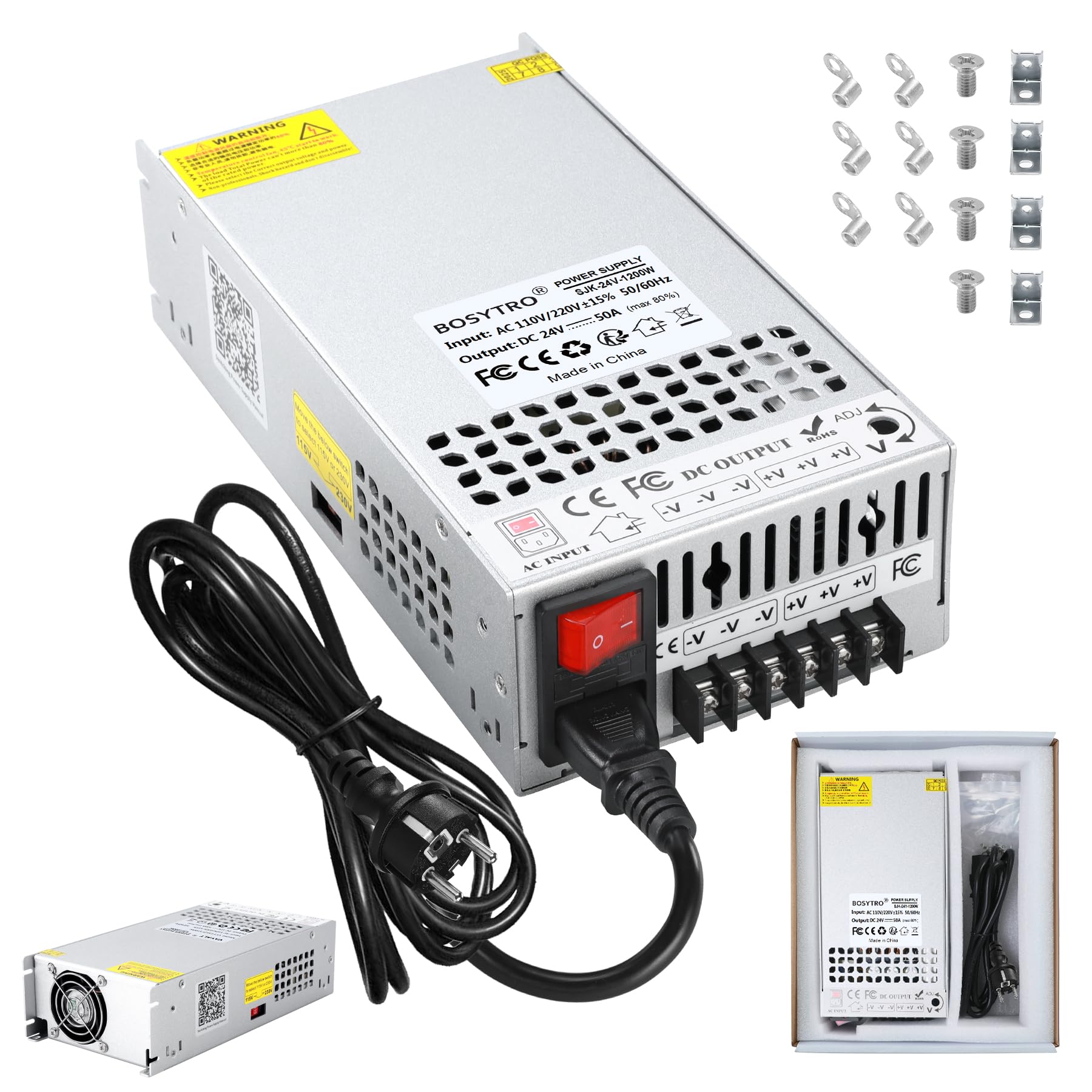 Mise à Niveau 24V 50A 1200W Alimentation, Alimentation à Découpage AC 110/220V (SMPS) DC 24V Transformateur d'alimentation pour Imprimante 3D,Radio,industrielle (Avec cordon d'alimentation)