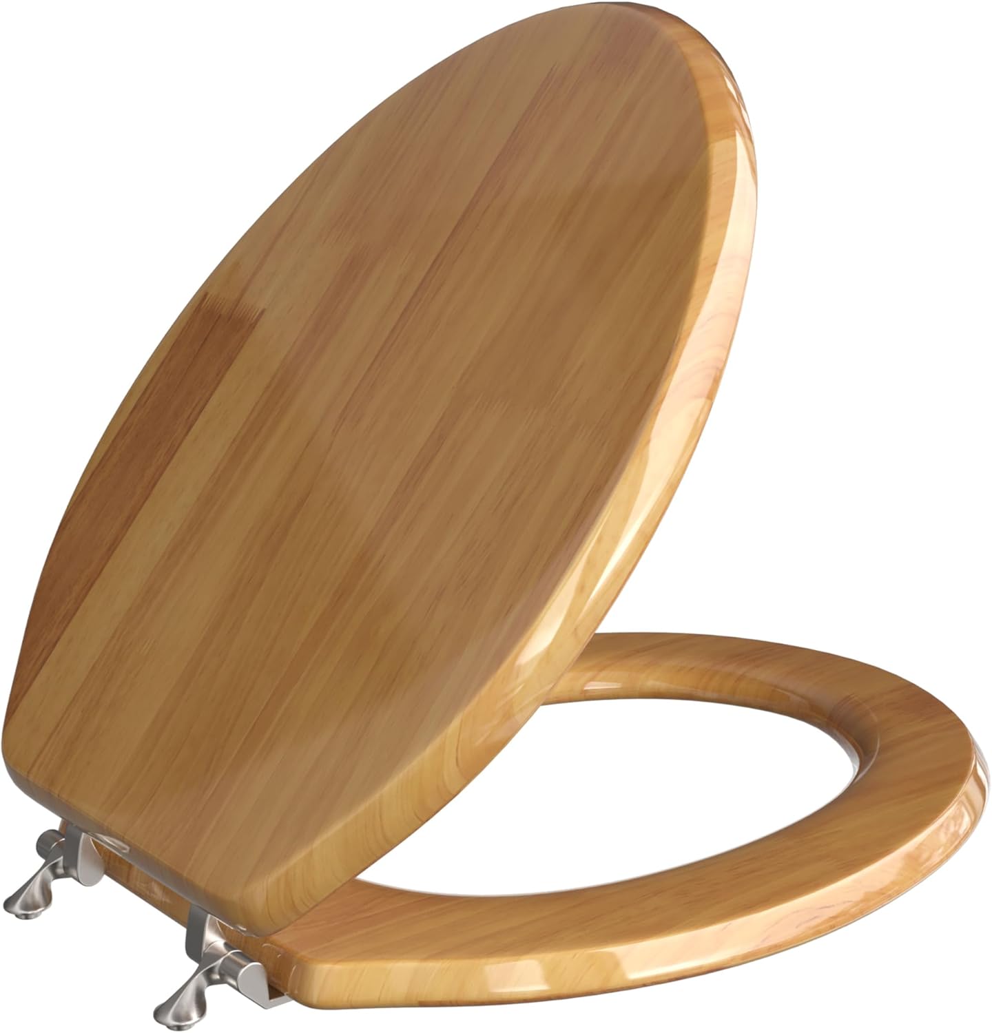 Comfort Seats C1B1E-17BN Designer Solid Wood Toilet Seat with PVD Brushed Nickel Hinges, Elongated, Oak