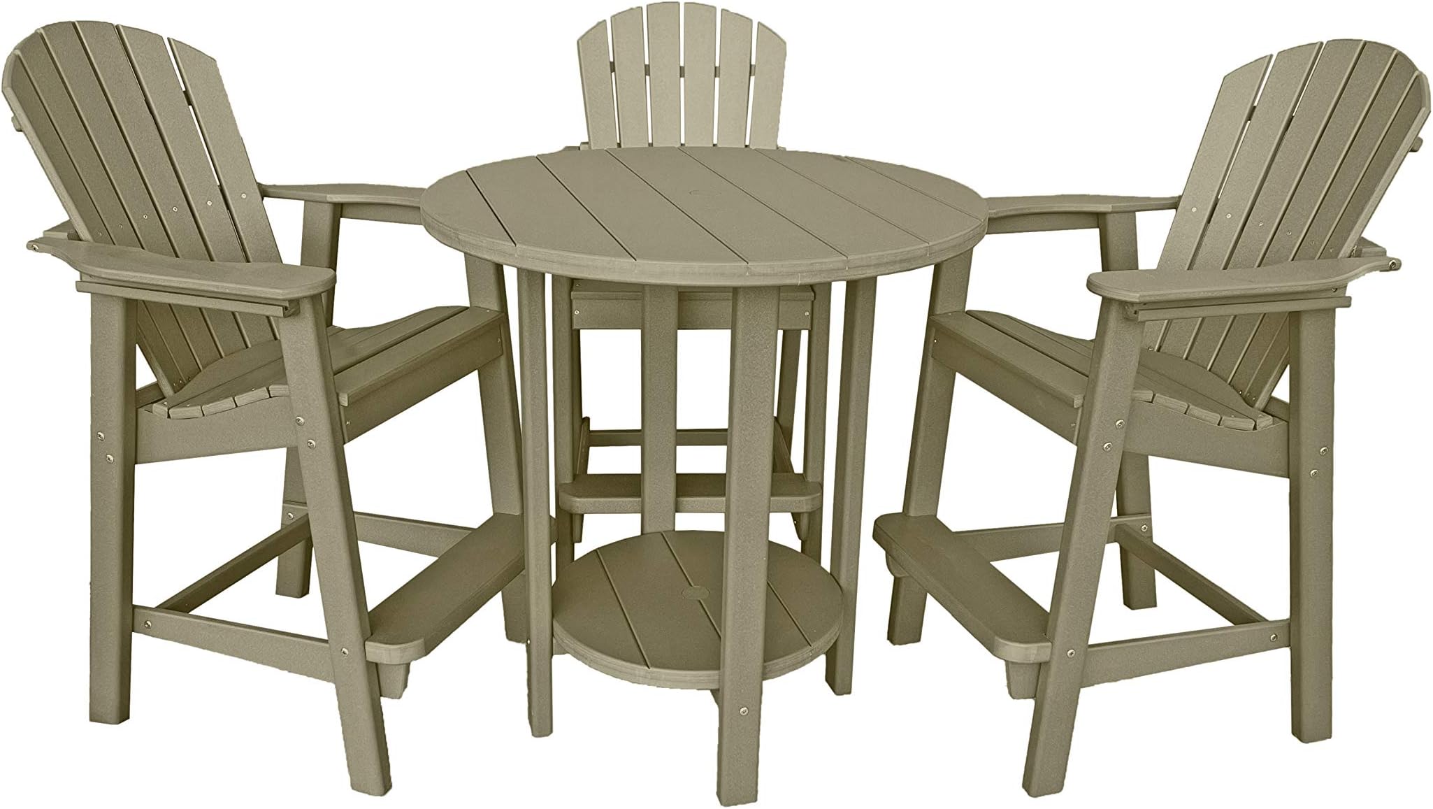 Phat Tommy Outdoor Bar Set Table and Chairs - Poly Furniture - Recycled Material, High Top Patio Set - Weatherwood