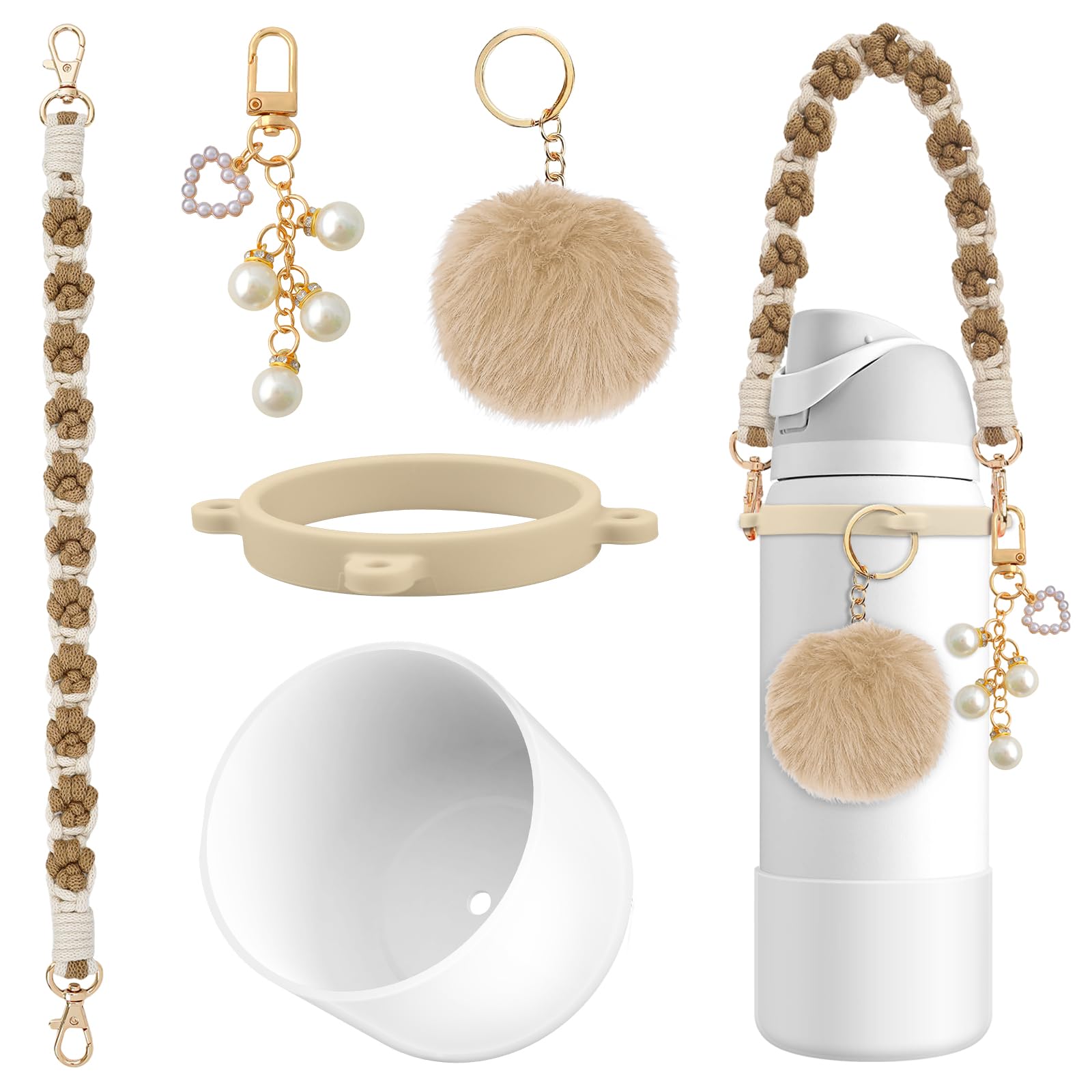 yoelike Accessories for Owala Bottle 24OZ, Silicone Boot, Handle Strap and Plush Ball Key Chain for FreeSip, Twist, and Flip