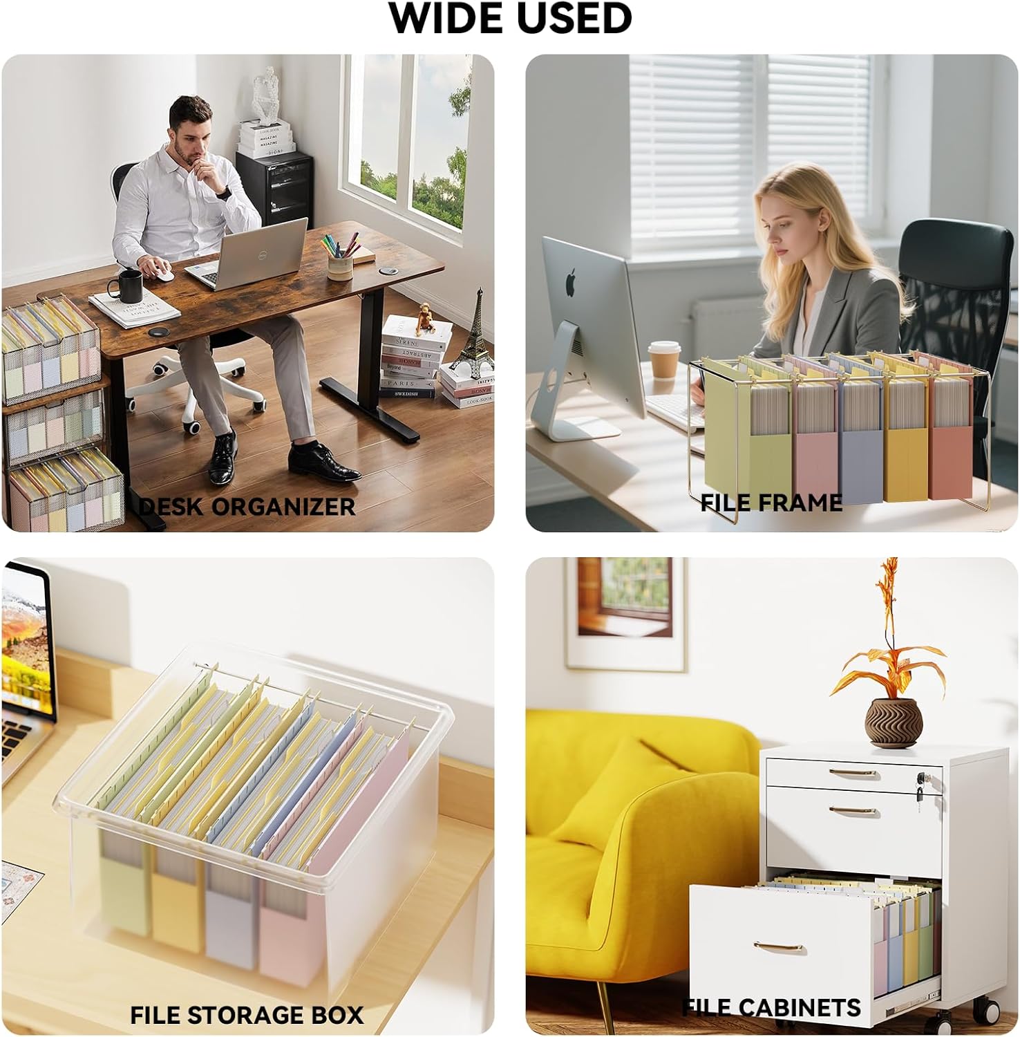 Ansook 2" Legal Size Hanging File Folders, 12 Pack Plastic Legal Size File Folders Hanging with Tabs, Heavy Duty Expandable Hanging Folders for Office, Home, Law Firm & Filing Cabinet