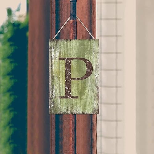Vista 438 de Letrero colgante de madera con letra J, letrero de madera para decoración del hogar, 26 letras del alfabeto de metal, placa de madera, decoración