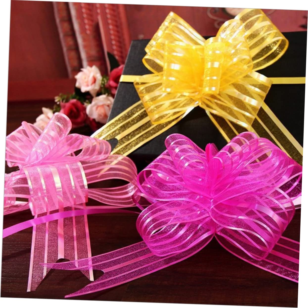 Healeved 36pièces Nœuds Décoratifs Tulle Rose De Nœuds à Tirer pour Mariage Et Fêtes Parfaits pour Décorer Voitures Bouteilles Et