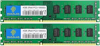 Rasalas 8GB Kit (2x4GB) PC3-10600 DDR3 1333 PC3 10600U Ram 2Rx8 PC3 10600U 1333 mhz DDR3 1.5V CL9 240-pin DDR3 Memory Module Upgrade for Desktop