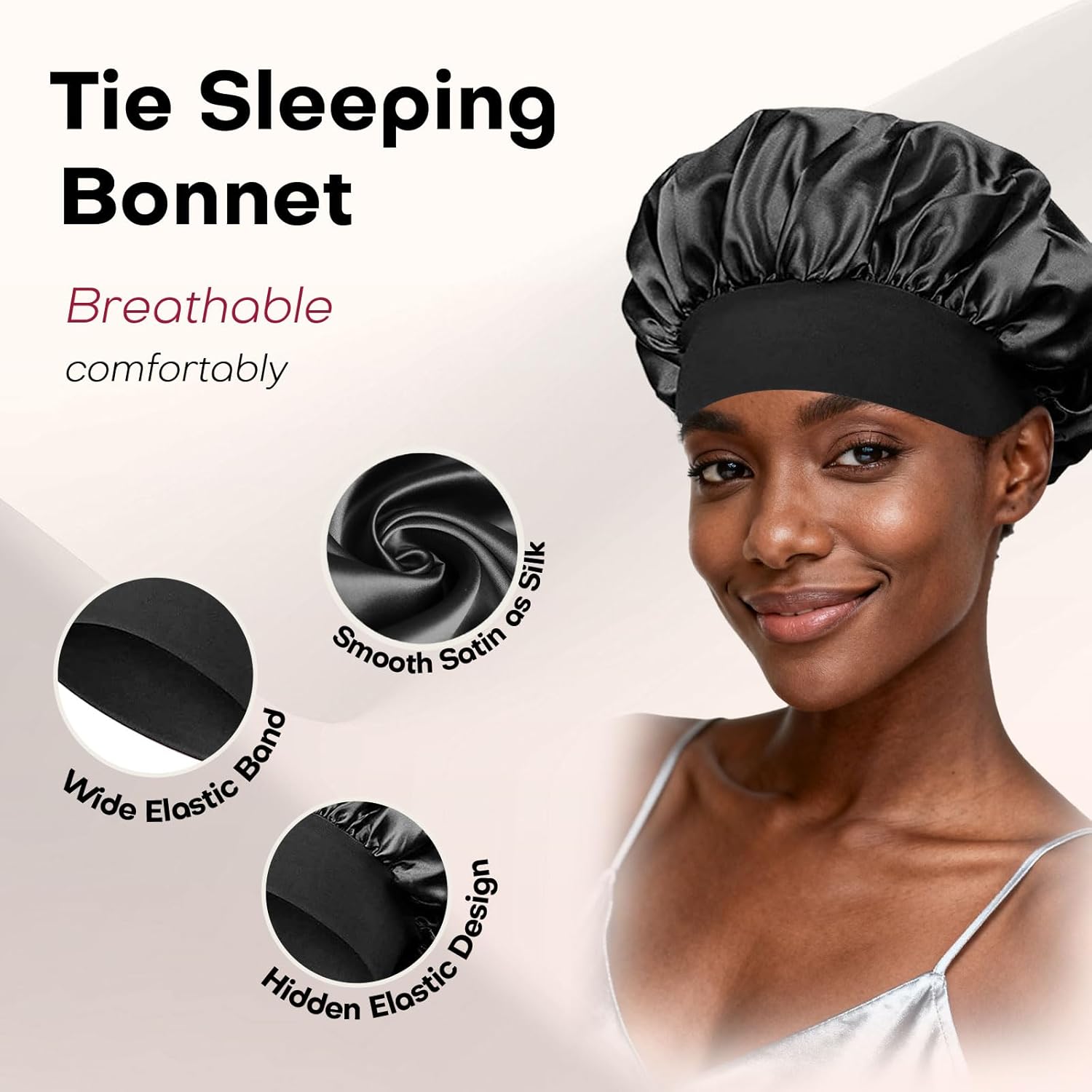 5 Pcs Silk Bonnet for Sleeping Women, Curly, Natural Hair Bonnet for Sleeping, Satin Bonnet Hair Accessories for Women - Image 2