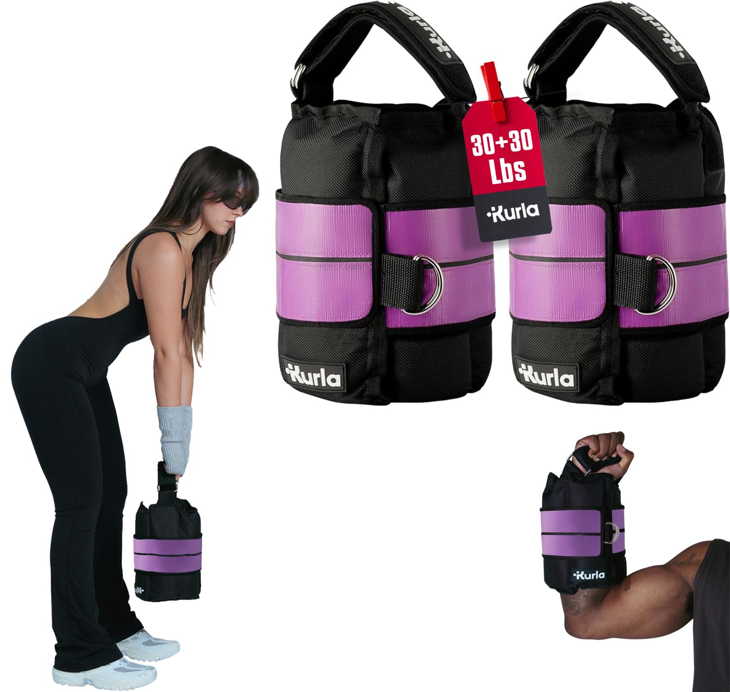 KURLA Heavy Ankle & Wrist Weights – 50/60/70/80 lbs Pair (25–40lbs - Each) | Dual Adjustable Secure Strap System | Patented Design | Ideal for Home