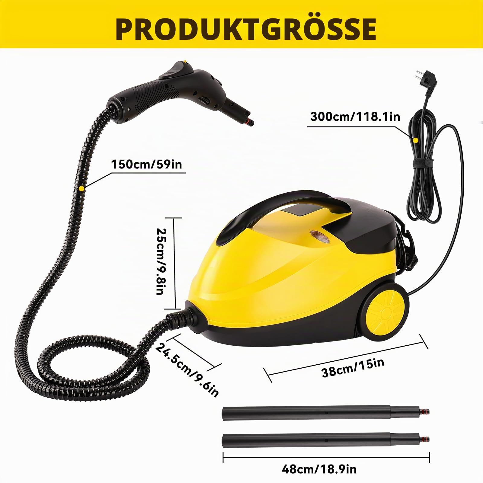 Dampfreiniger Nexalite 2000W, 4 bar, 1600 ml Tank, 16-teilig | 3–7 Min Aufheizen, 4 bar Tiefen-Dampf, 1600 ml Tank; 16 Aufsätze für Fliesen/Fugen, Fenster, Polster & Auto-Innenraum