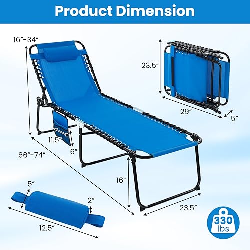 Miniatura 3 de S AFSTAR Sillón para exteriores, tumbona plegable para patio con respaldo de 4 posiciones, bolsillo lateral y reposapiés de 2 posiciones, silla de