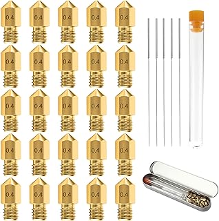 25PCS 0.4MM MK8 3D Printer Brass Extruder Nozzles with 5 Cleaning Needles and Metal Storage Box for Creality Ender 3 Ender 3 pro Ender 5 CR-10 MK8 Makerbot Anet A8 Anet A6