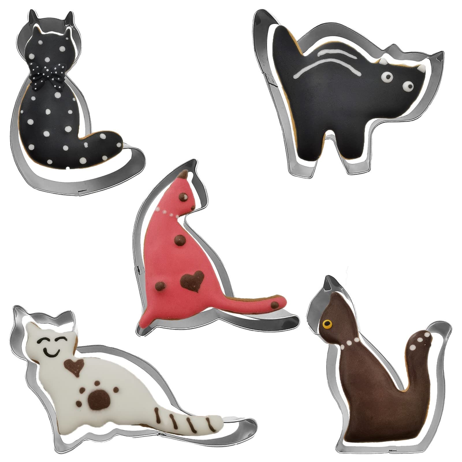 5 Emporte-Pièces Animaux Ferme En Inox - Beagle, Chat, Cheval, Vache, Cochon, Pour Biscuits, Fondant, DIY