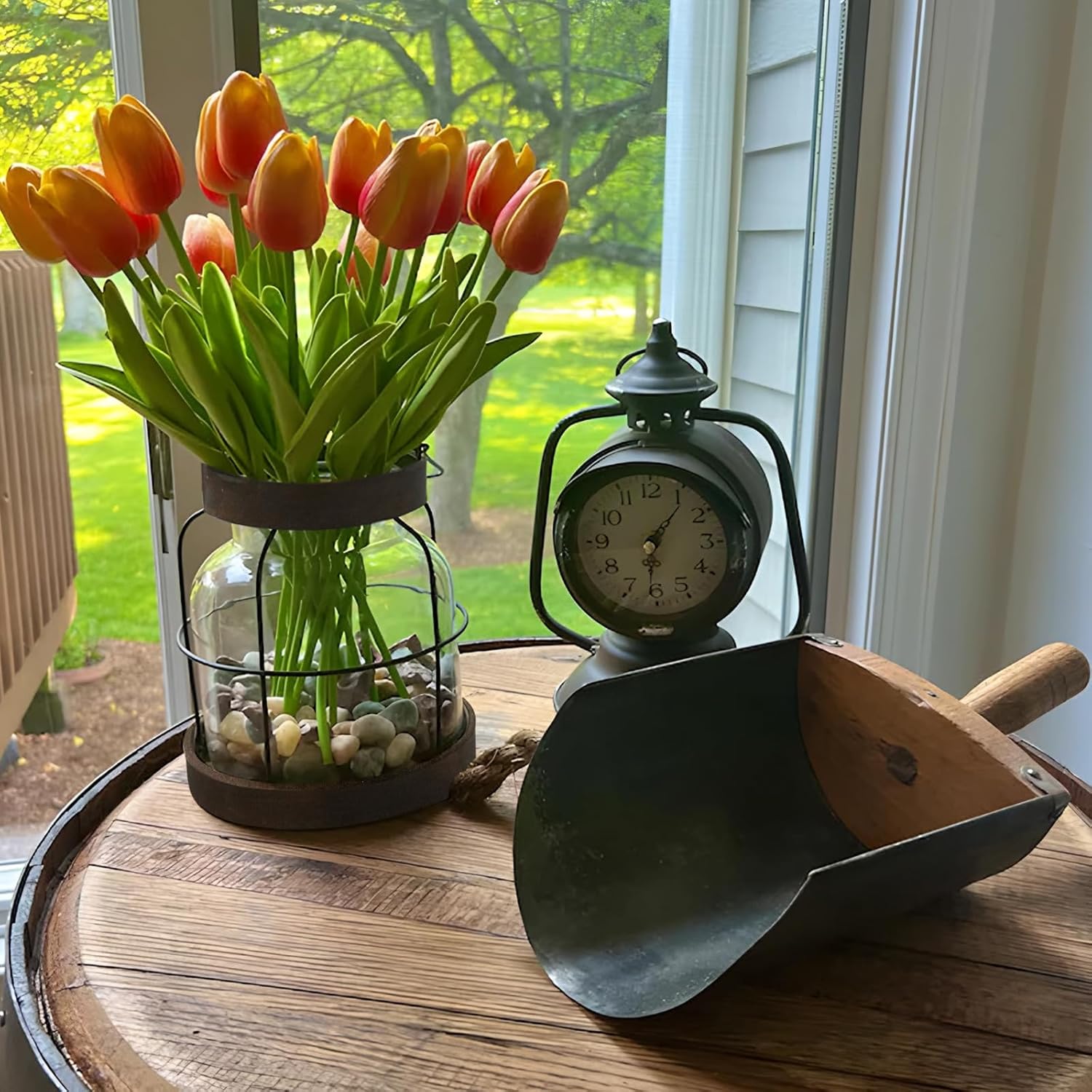 Farmhouse Glass Vase, Vintage Vase for Flowers with Distressed Metal Frame and Handle for Rustic Dining Tables Entryways Living Rooms Floral Arrangement Decor (No Flowers) (Distressed Rust) - Image 3