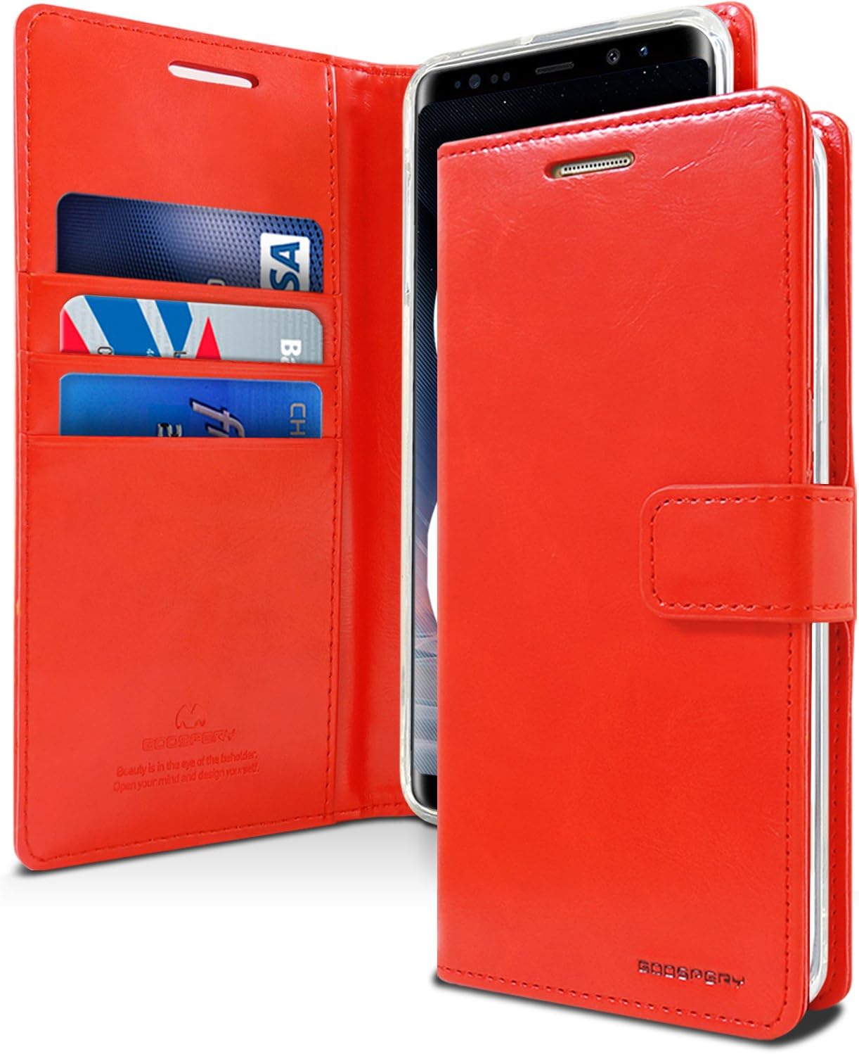 GOOSPERY Blue Moon Wallet for Samsung Galaxy Note 8 Case (2017) Leather Stand Flip Cover (Red)
