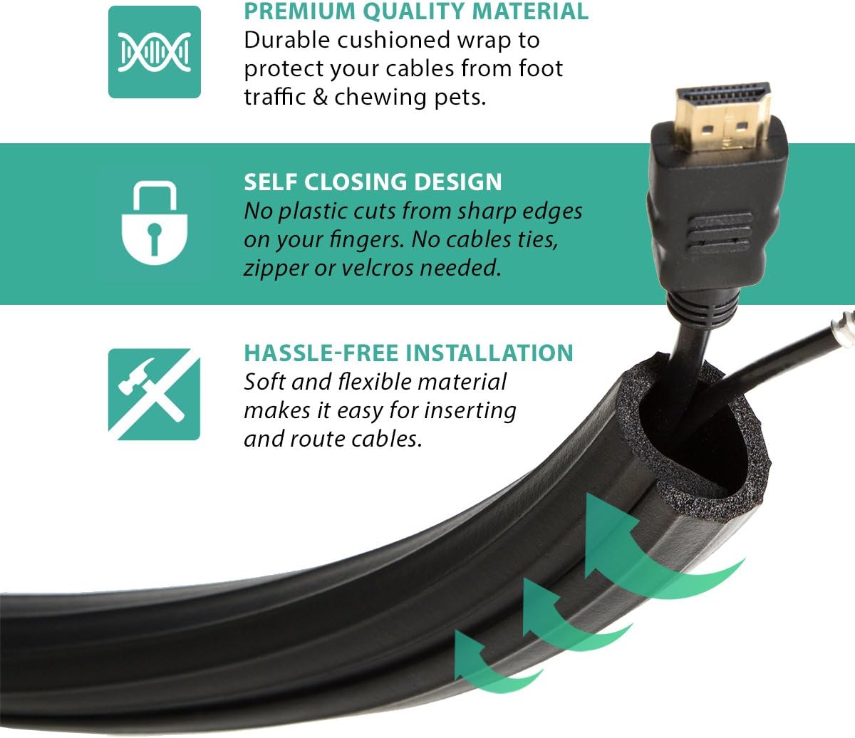 UT Wire UTW-FCW8-BK 8-Feet Expandable Flexi Cable Wrap, Black