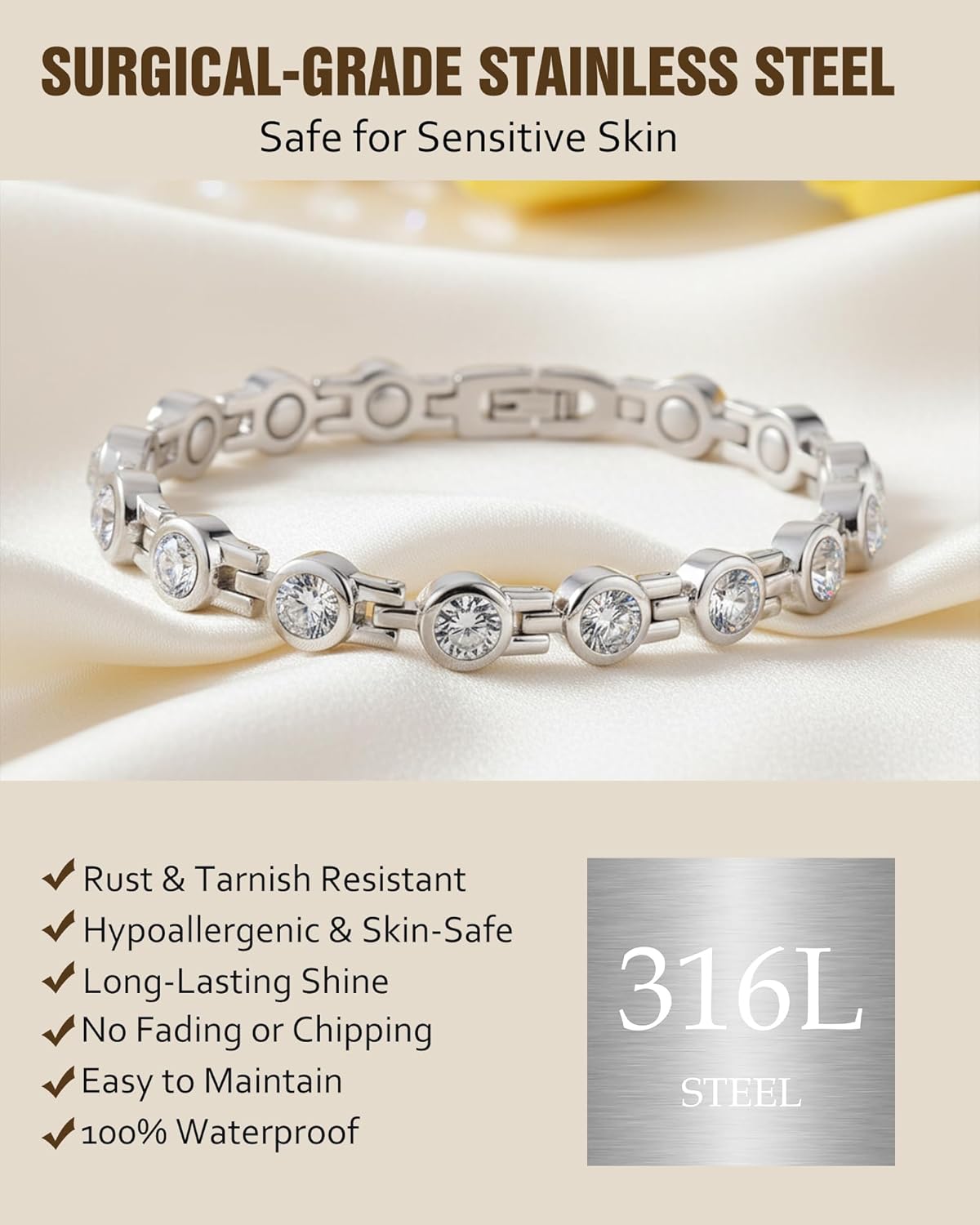 Jecanori Ultra Strength Magnetic Bracelet for Women, Titanium Steel Bracelet with 3500 Gauss Magnets, Ideal Gift - Image 6