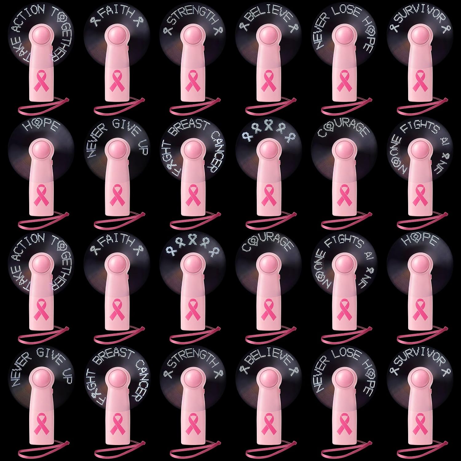 Glooglitter 24 Pcs Breast Cancer Awareness Fans, Mini Handheld Battery Fan