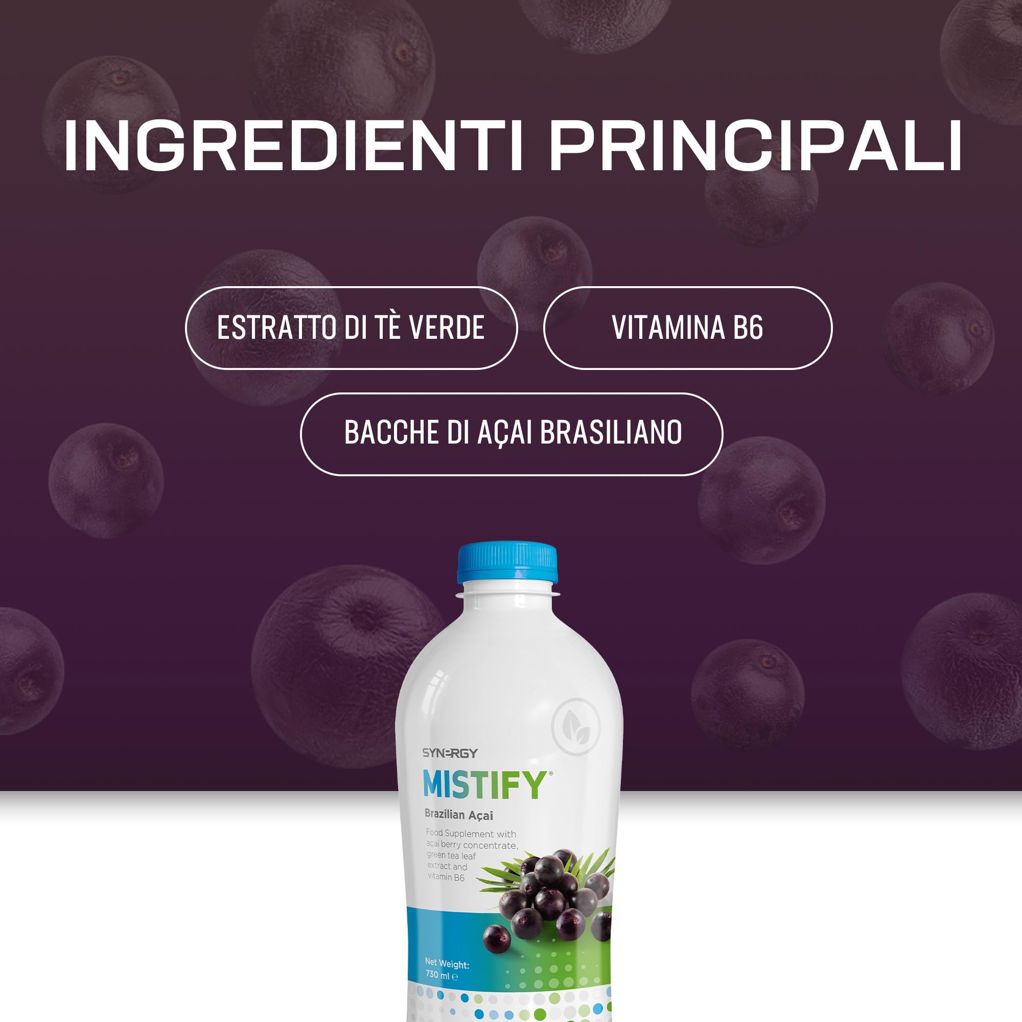 Synergy WorldWide Mistify 730ml | Integratore Liquido con Acai, Tè Verde e Frutti di Bosco | Detox | Supporta Sistema Immunitario, Nervoso ed Energetico | Antiossidante | 24 Porzioni