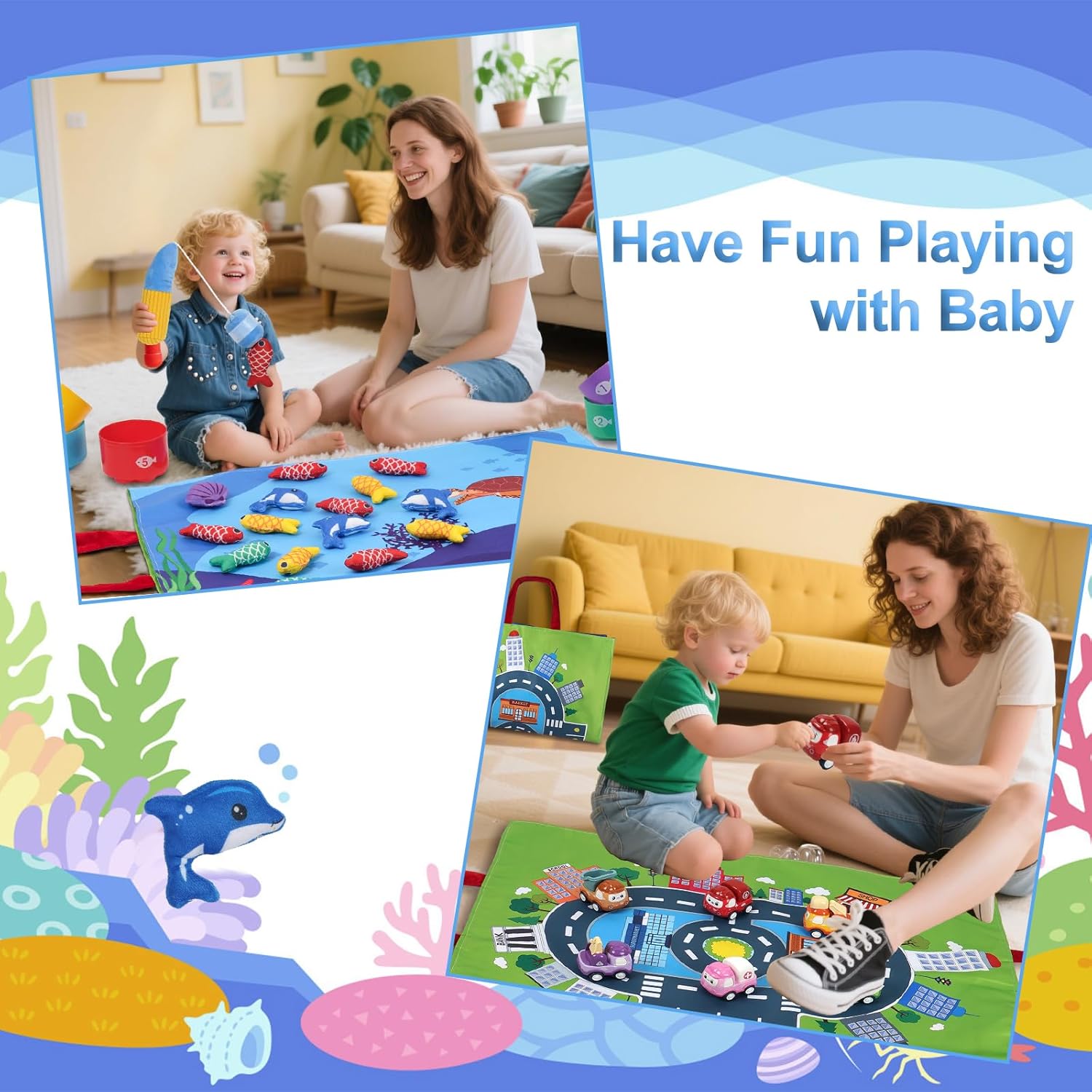 28Pcs Montessori Toys for 1 Year Old, 1-3 Boy Girl Birthday GIF, Baby's Sensory Toy First Fishing, Stacking Cups- Number Counting, Color Sorting, for 12-18 Month Baby