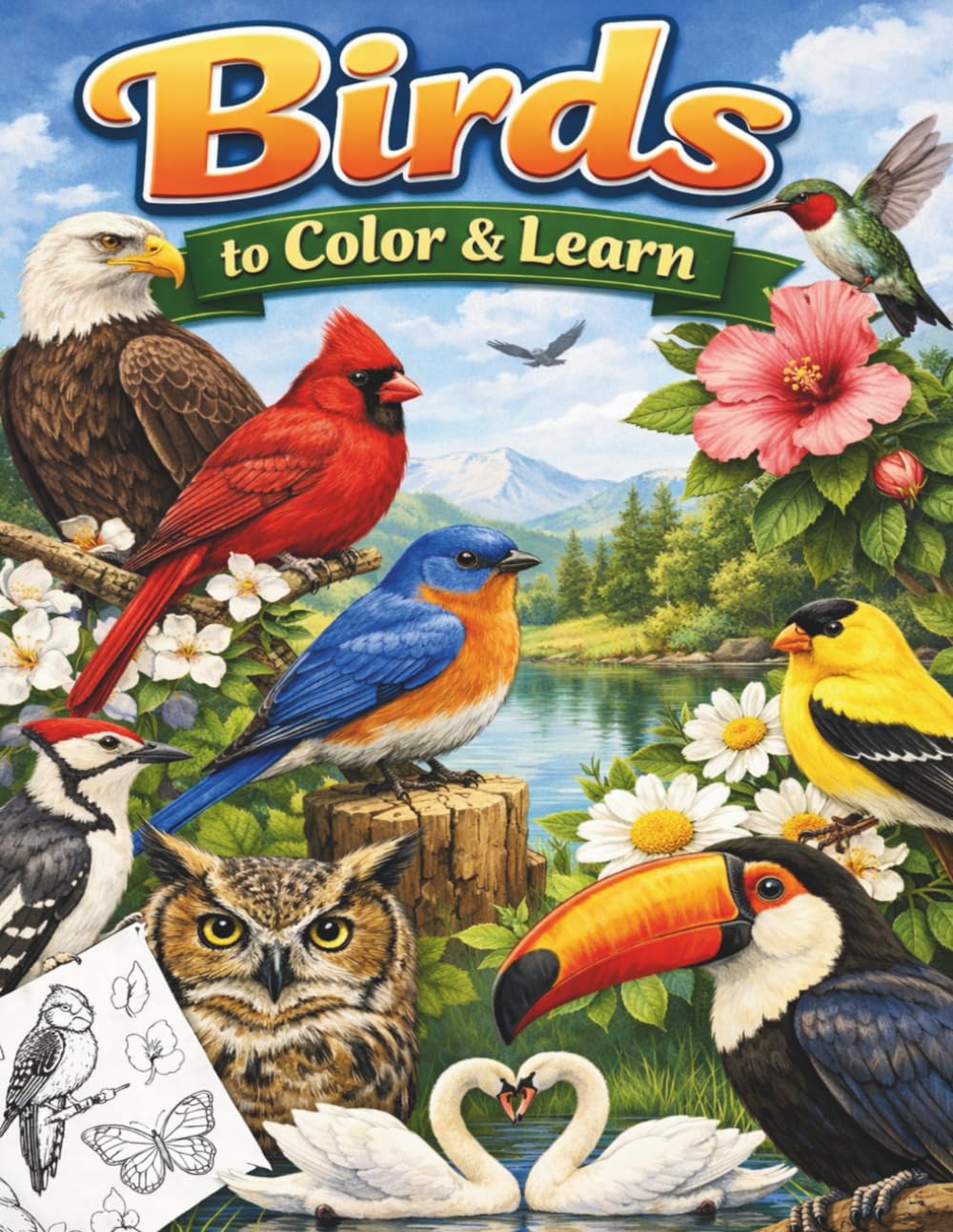 Birds to color and learn: beautiful birds with their names