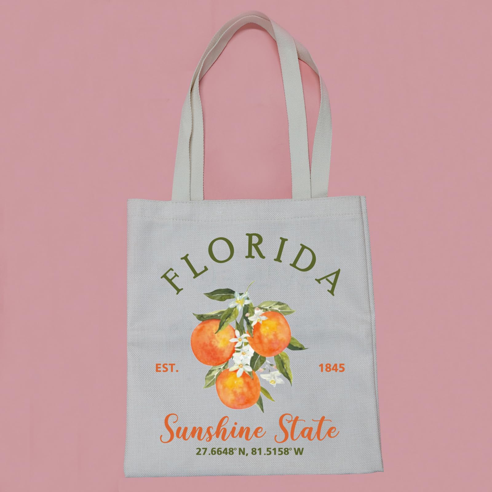 PWHAOO Florida State Flower Tote Bag Florida Est 1845 Sunshine State Tote Bag Florida Orange Blossom Gift