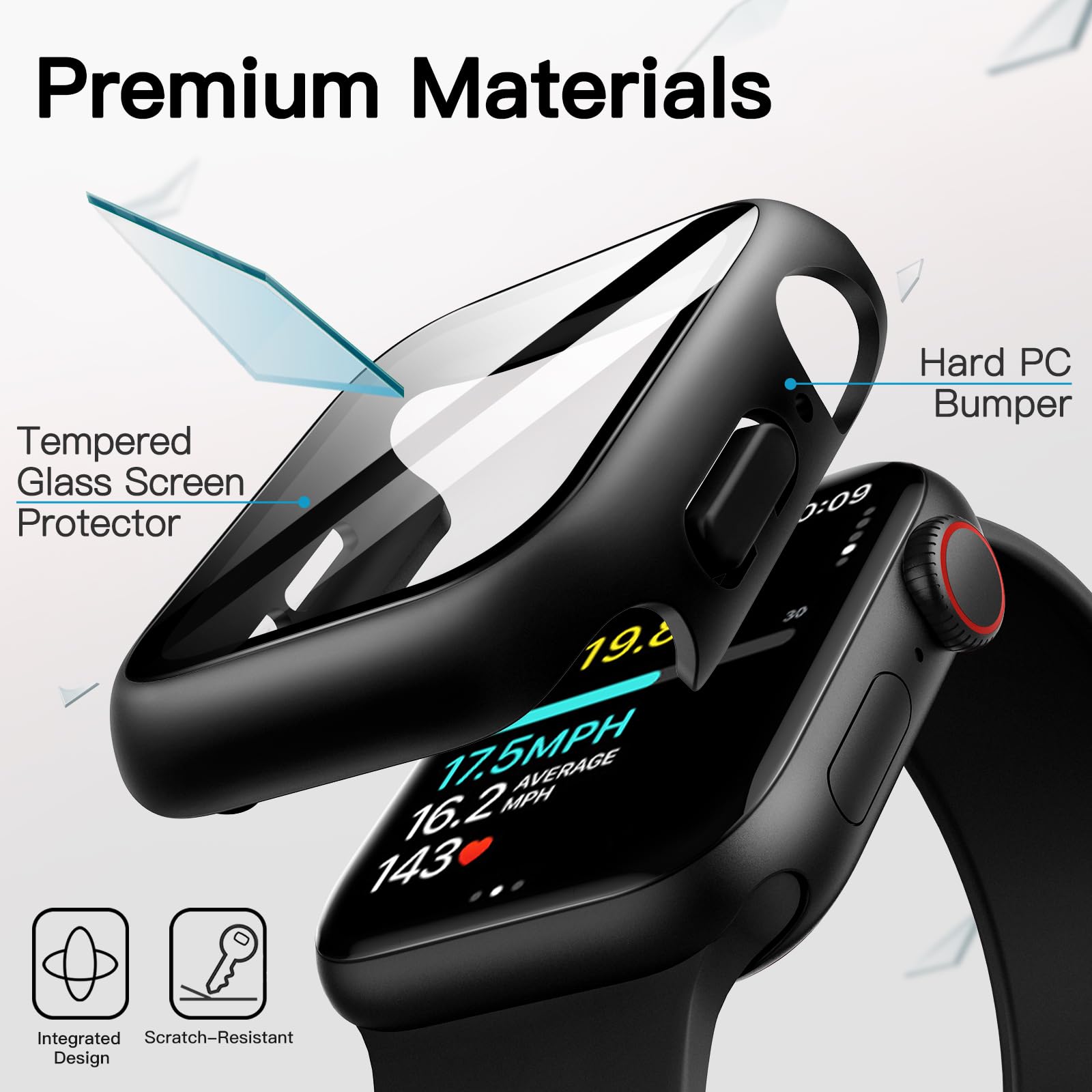 JETech Cover Impermeabile con Pellicola Protettiva per Apple Watch SE 3/2/1 (2025/2022/2020) / Series 6 5 4 40mm, Integrato Vetro Temperato Film PC Rigido Protettiva Completa Custodia, 2 Pacco (Nero)