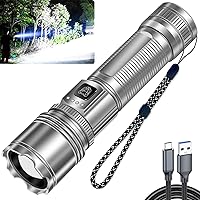 Vista 1 de StarLume Linternas LED recargables de alto lúmenes, 90000lm linterna EDC súper brillante, zoomable, 5 modos, impermeable, potente luz táctica