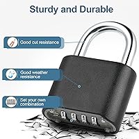 Vista 2 de DELSWIN Candado de combinación de alta resistencia – Cerradura de combinación de 4 dígitos con grillete de acero endurecido, cerradura combinada