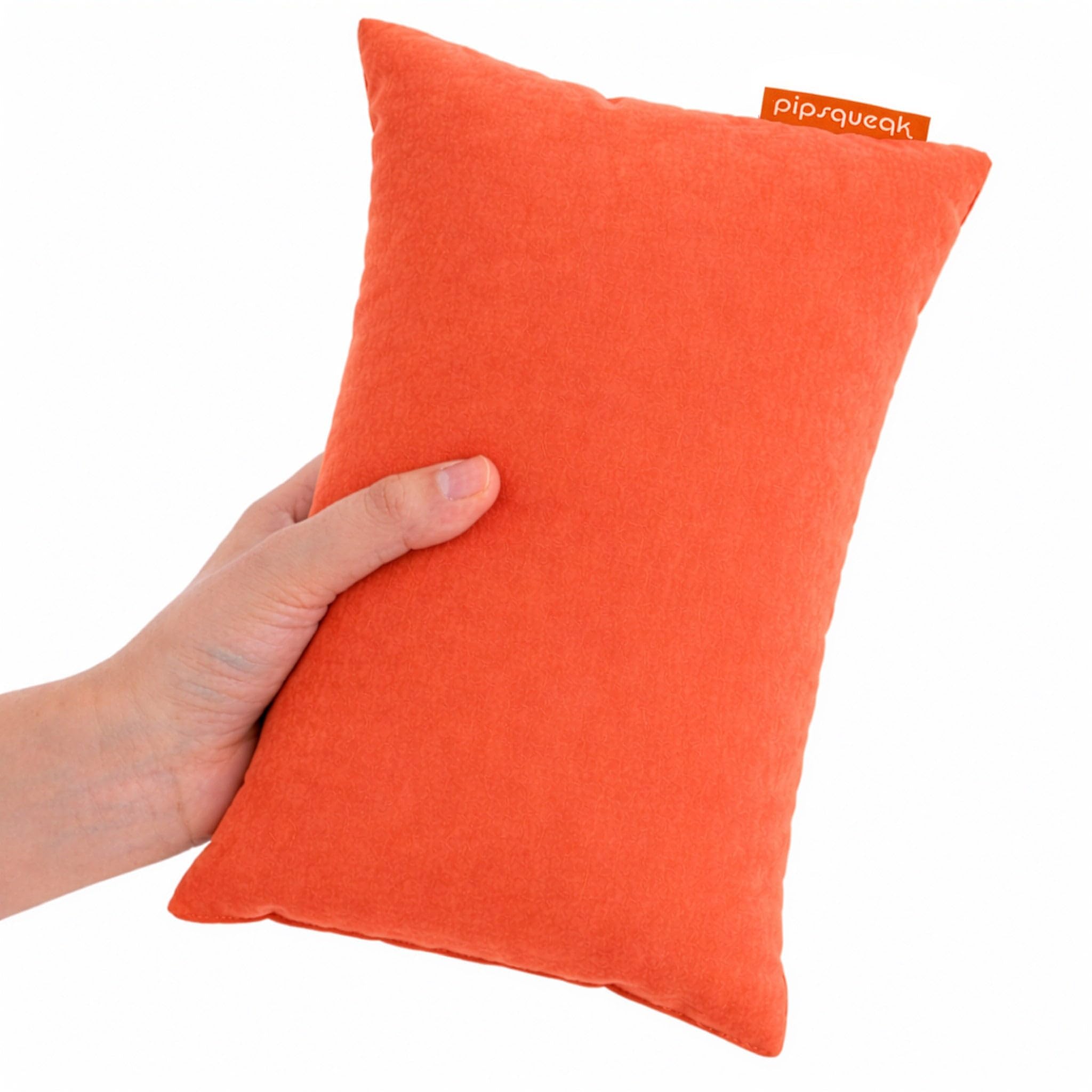 Urban Infant Orange Pipsqueak Tiny | Small Pillow With Name Tag - Mini Size 11" X 7" X 2.5" - Machine Washable - Great For Little Kids, Travel, Neck, Lumbar, Dogs, Preschool And Daycare