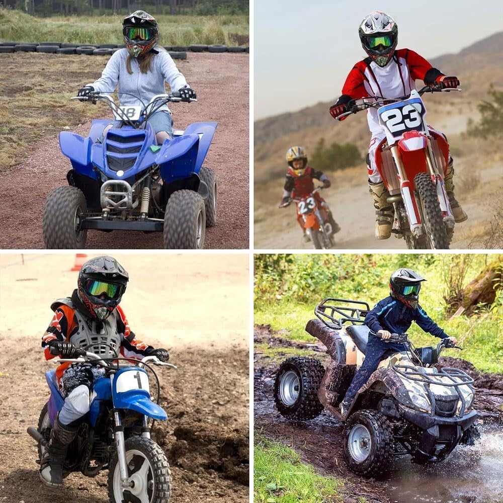 Caschi da Moto Per Bambini ATV, Casco Integrale Per Bambini con Cinturino Regolabile Per Il Mento Per Ragazzi E Ragazze, Per Bici da Cross BMX, con Occhiali, Guanti E Maschera