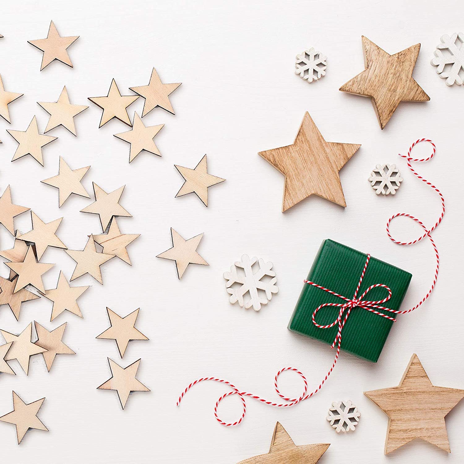 Star Shape 50pcs Unfinished 2.5mm Thick MDF Pine Wood Pieces, Blank Wood Pieces Wooden Cutouts Ornaments for Craft Project and Party Wedding Decoration (1 inch, 50)