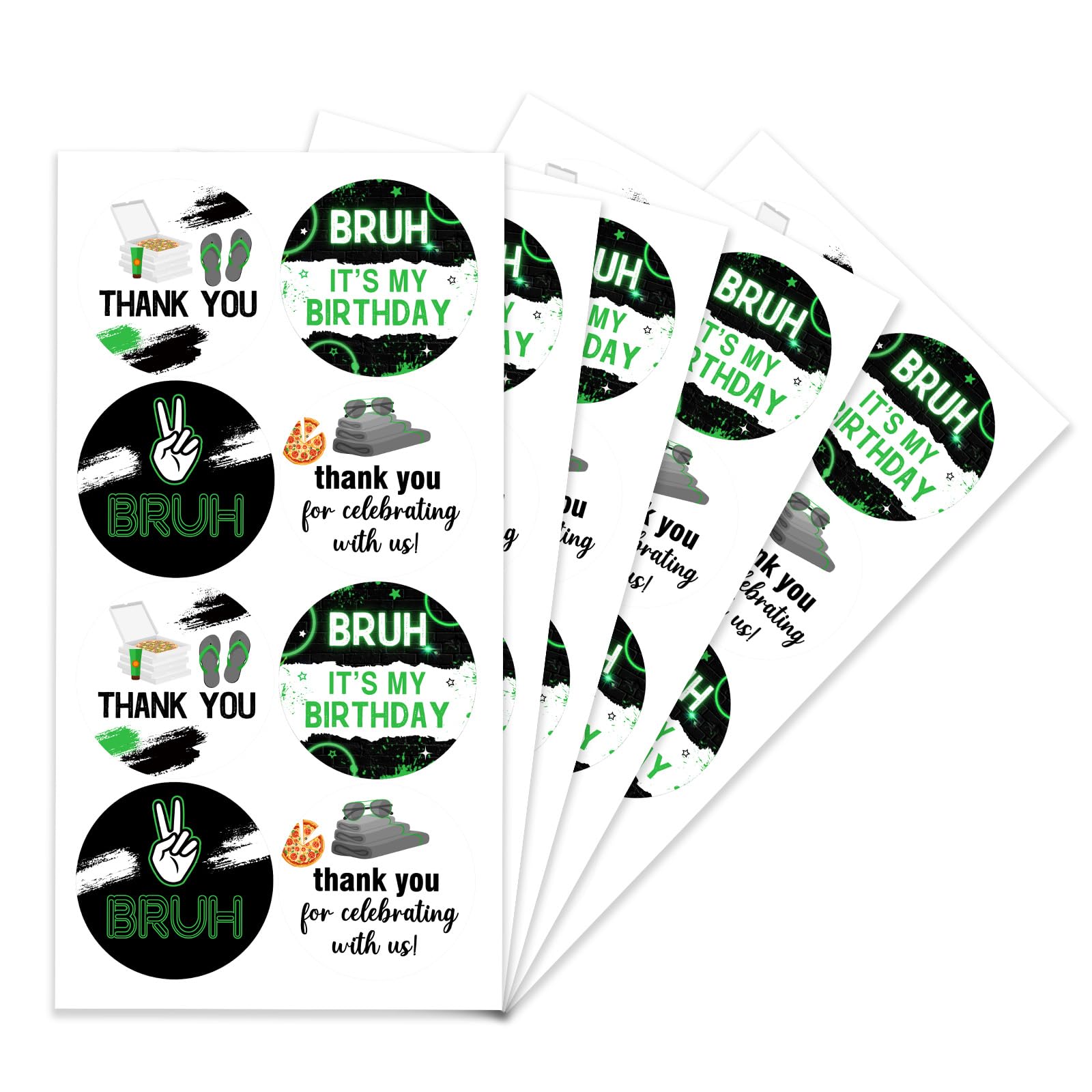 Autocollants It's My Birthday verts et noirs Serencatcher de 5,1 cm - Lot de 80