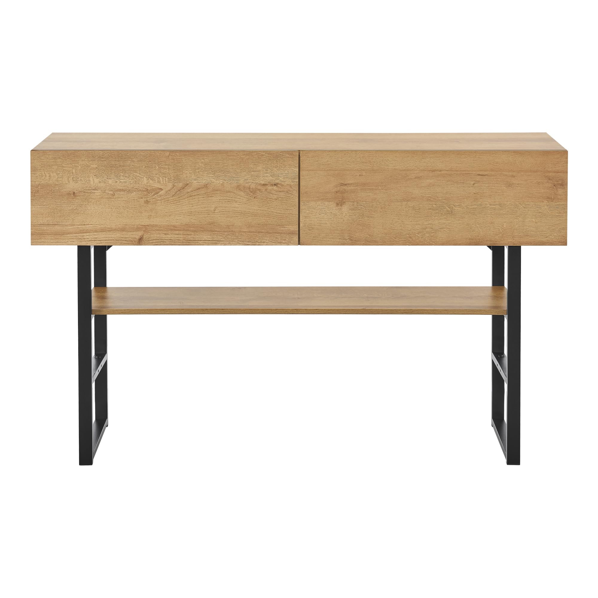 [en.casa] Table Console /d'Appoint Rectangulaire Design Industriel pour Salon Entrée Couloir avec 2 Tiroirs et Surface de Rangement Métal Panneau de Particules 75 x 120 x 30 cm Noir Effet Chêne
