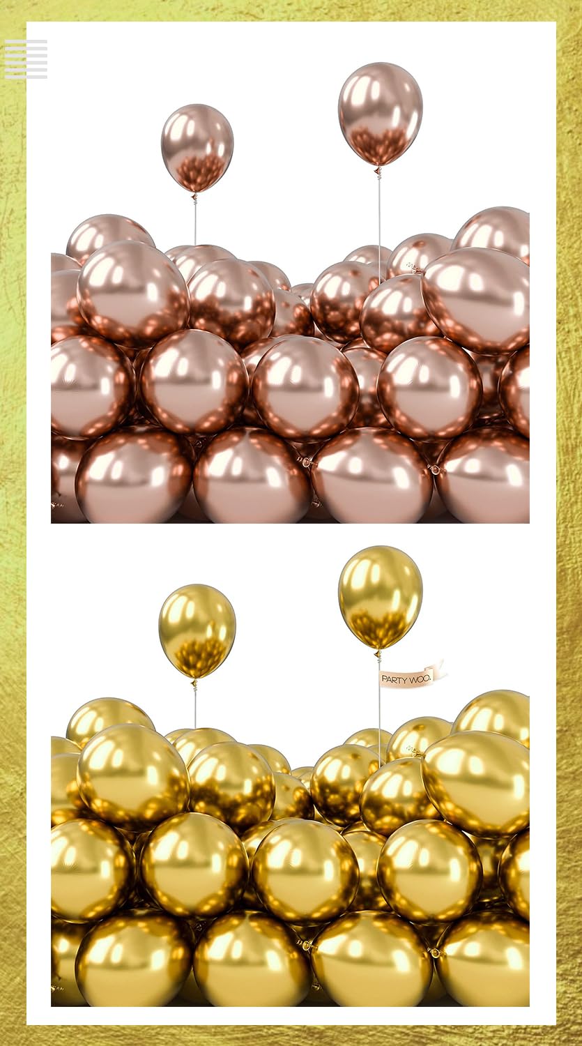 PartyWoo Metallic Rose Gold Balloons 50 pcs 5 Inch and Metallic Gold Balloons 50 pcs 5 Inch - Mini Chrome Set