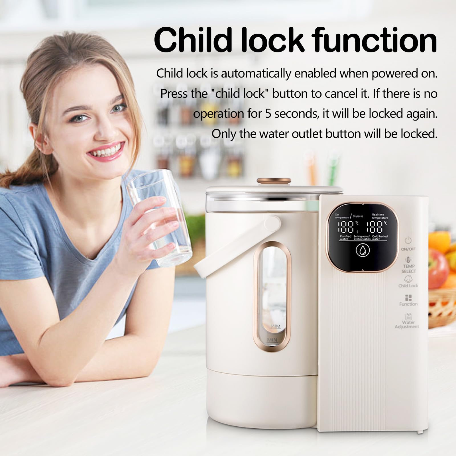 Dispensador de Agua Caliente, Enfriador de Agua con Control de Temperatura Dispensador Agua Electrico de Acero Inoxidable de 3L 800W con llave de Bloqueo para Hogar Oficina y Autocaravana