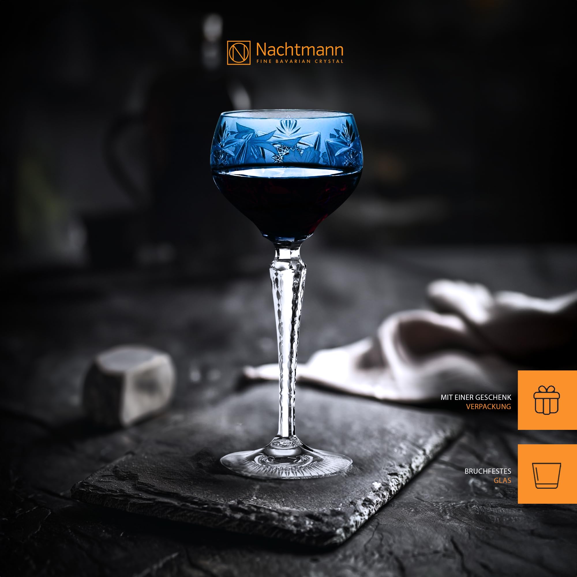 Verre à Vin Nachtmann Römer – Cristal Bleu Marine, Motif Grappe, Hauteur 20,7 Cm, Neuf