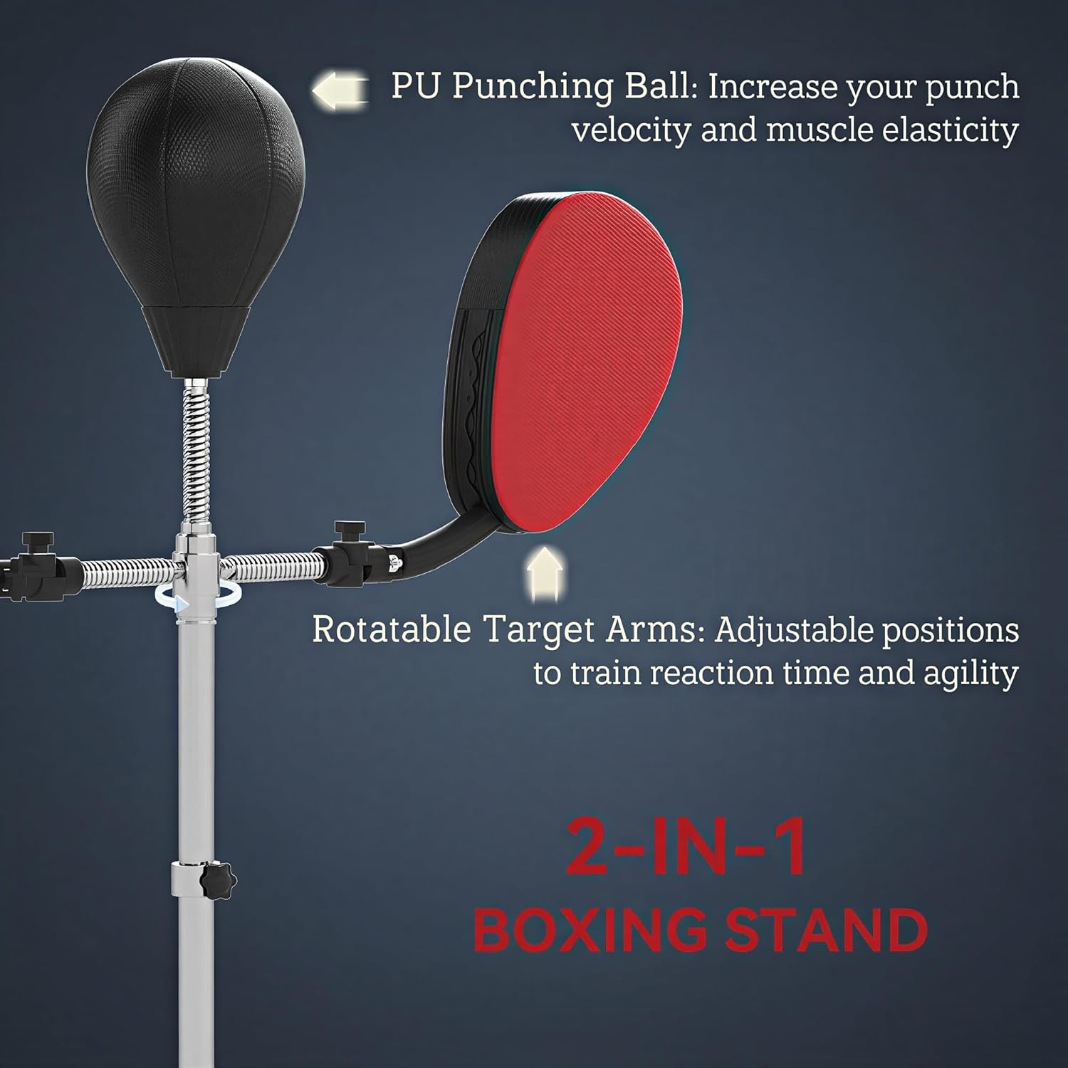 Soozier 3-in-1 Boxing Bag with Stand, Adjustable Height Punching Speed Bag Set with 2 Target Arms, Freestanding Boxing Bag for Training, Exercise, Fitness & Stress Relief, Black